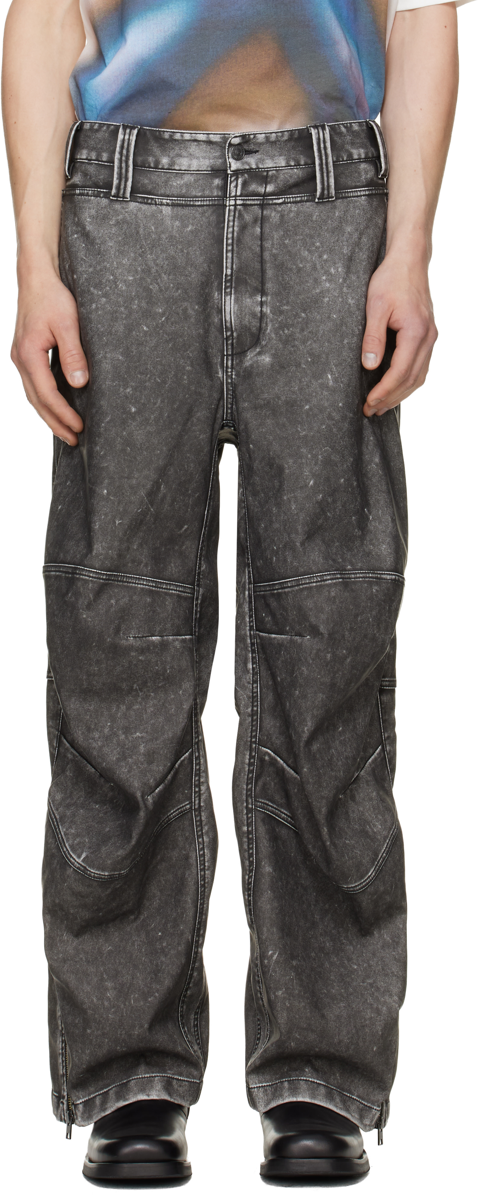 Diesel: グレー Distressed-Effect フェイクレザー パンツ | SSENSE 日本