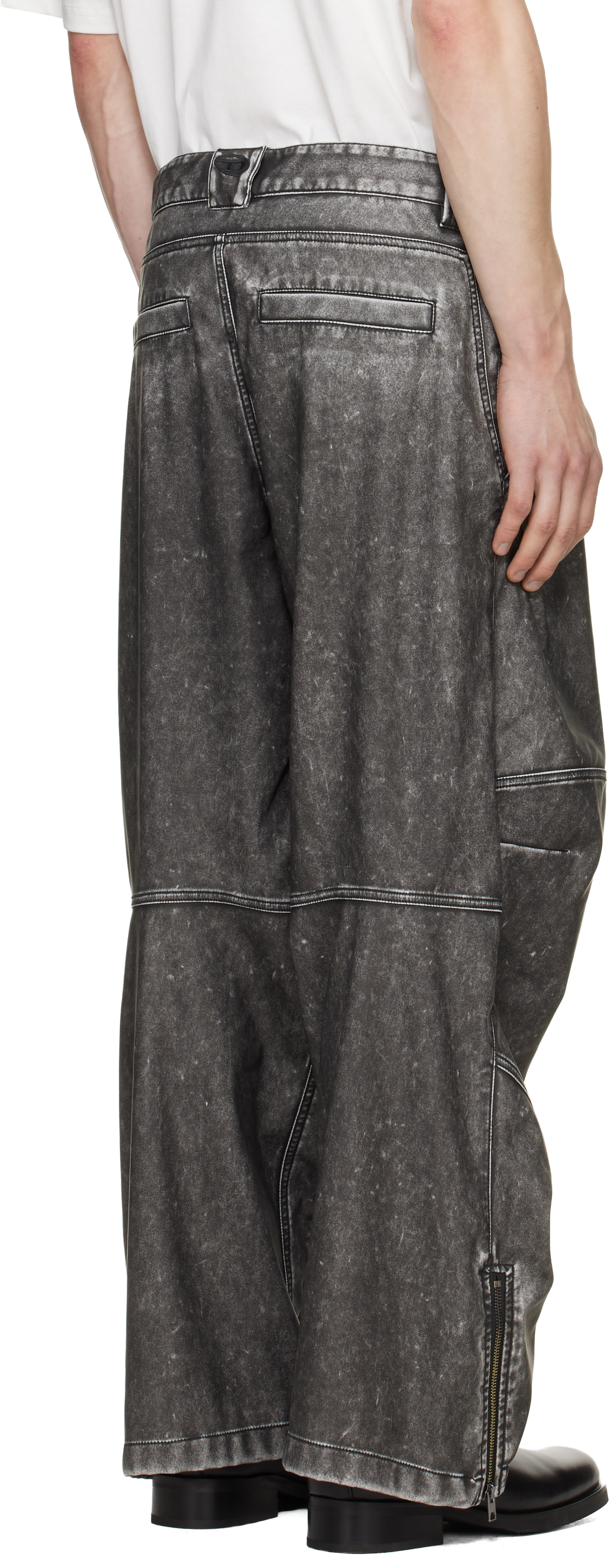 Diesel: グレー Distressed-Effect フェイクレザー パンツ | SSENSE 日本
