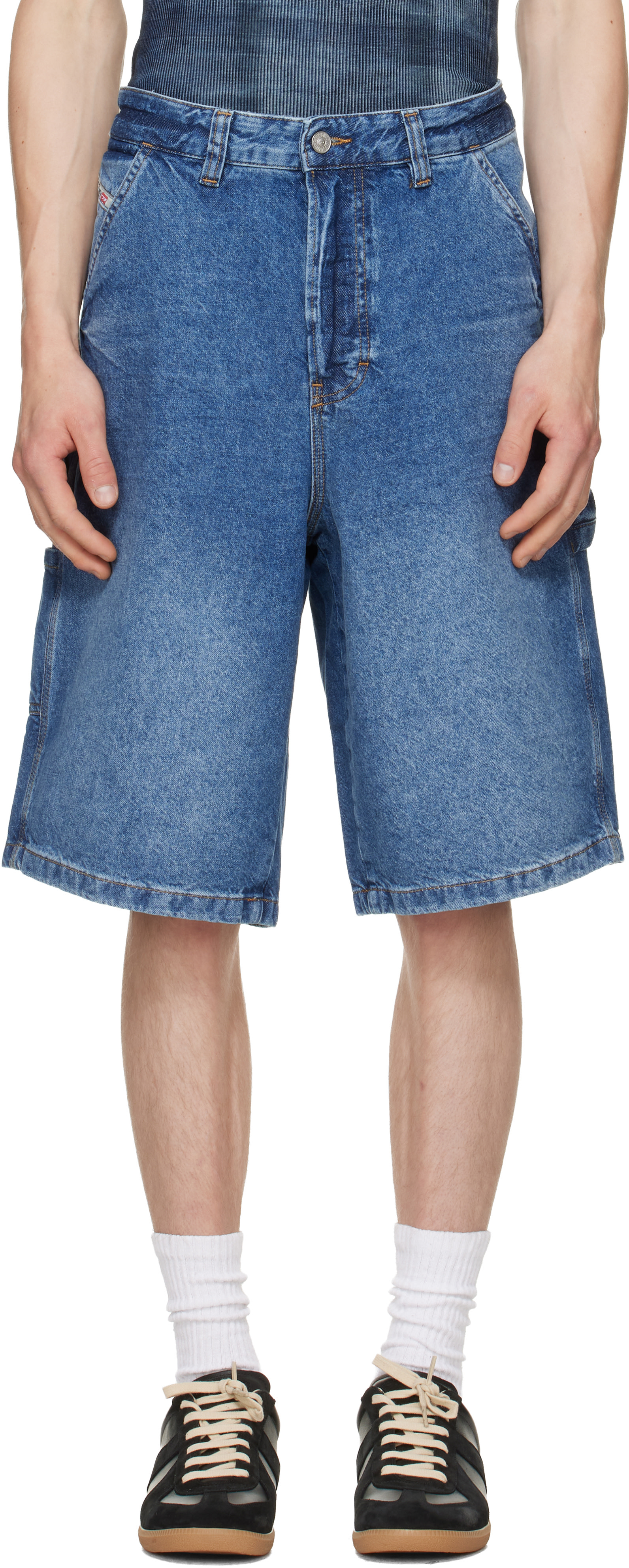 Diesel - Short utilitaire bleu en denim