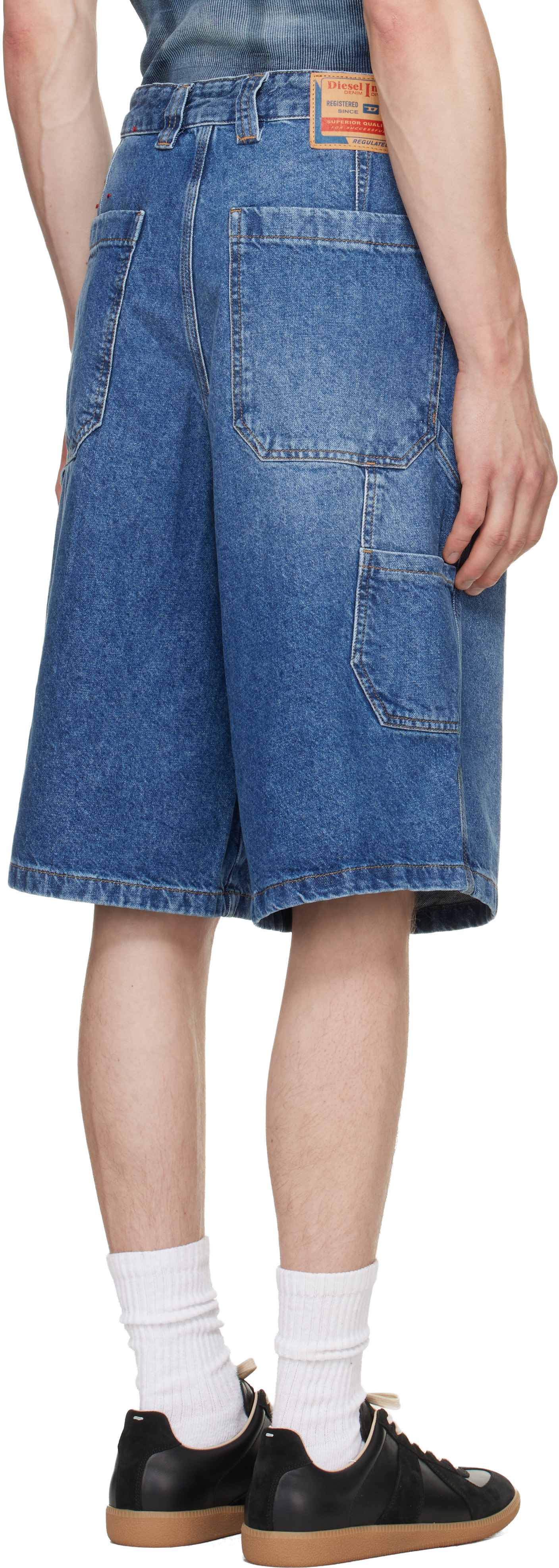 Diesel - Short utilitaire bleu en denim