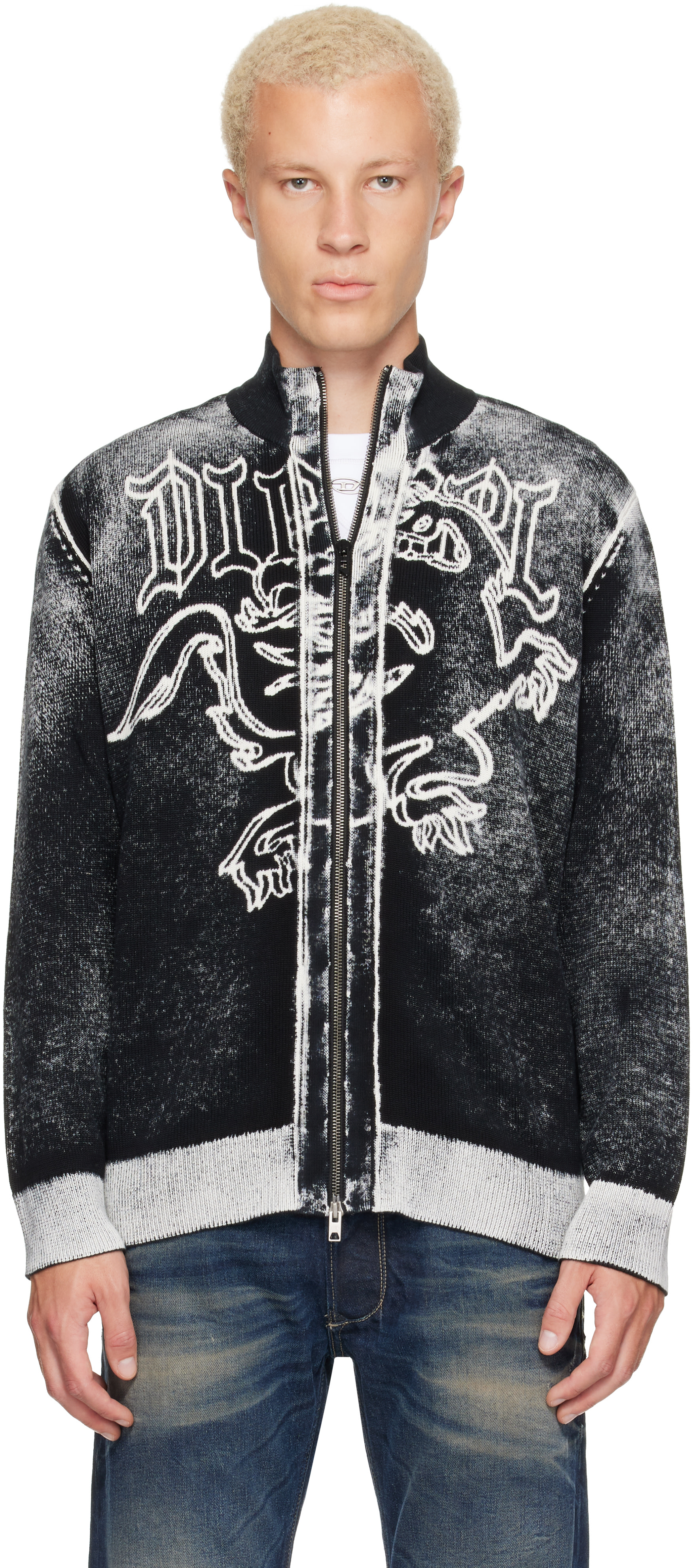 Diesel - Pull noir à glissière à motif Griffin