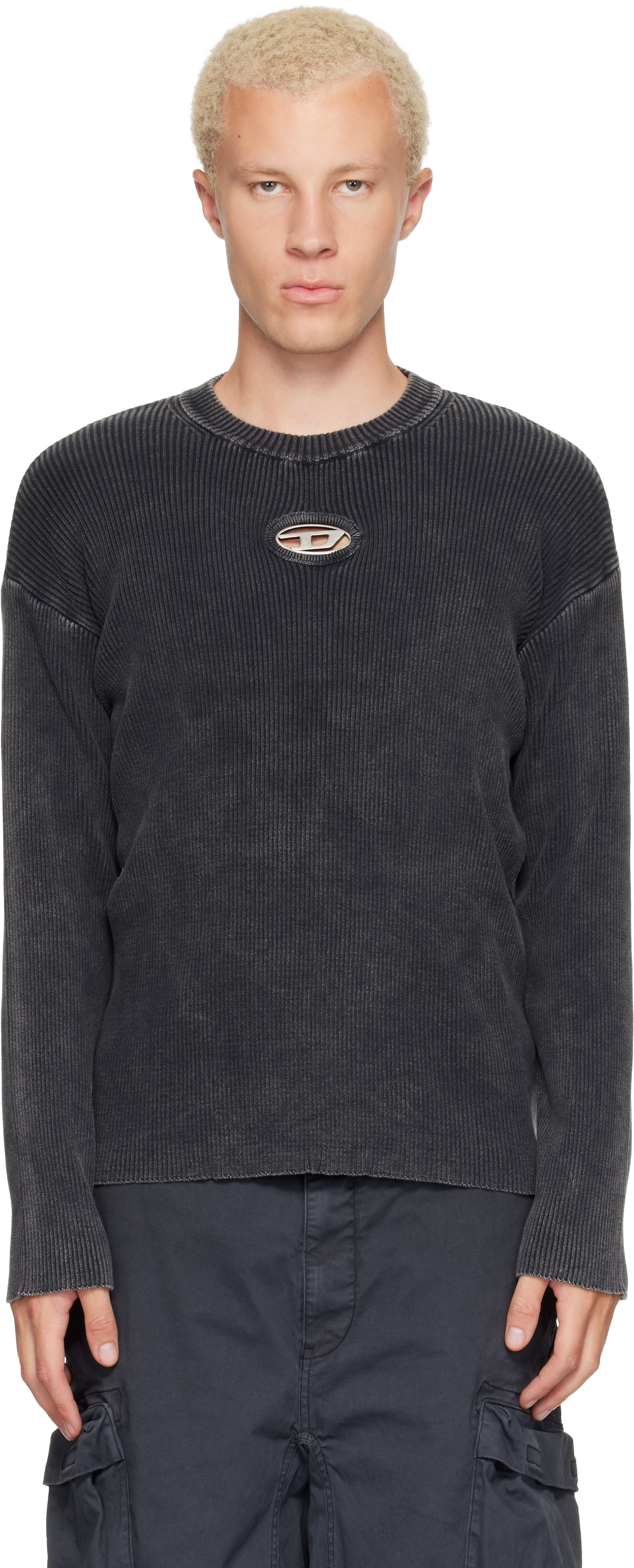 Diesel - Pull Darren gris à découpe à logo