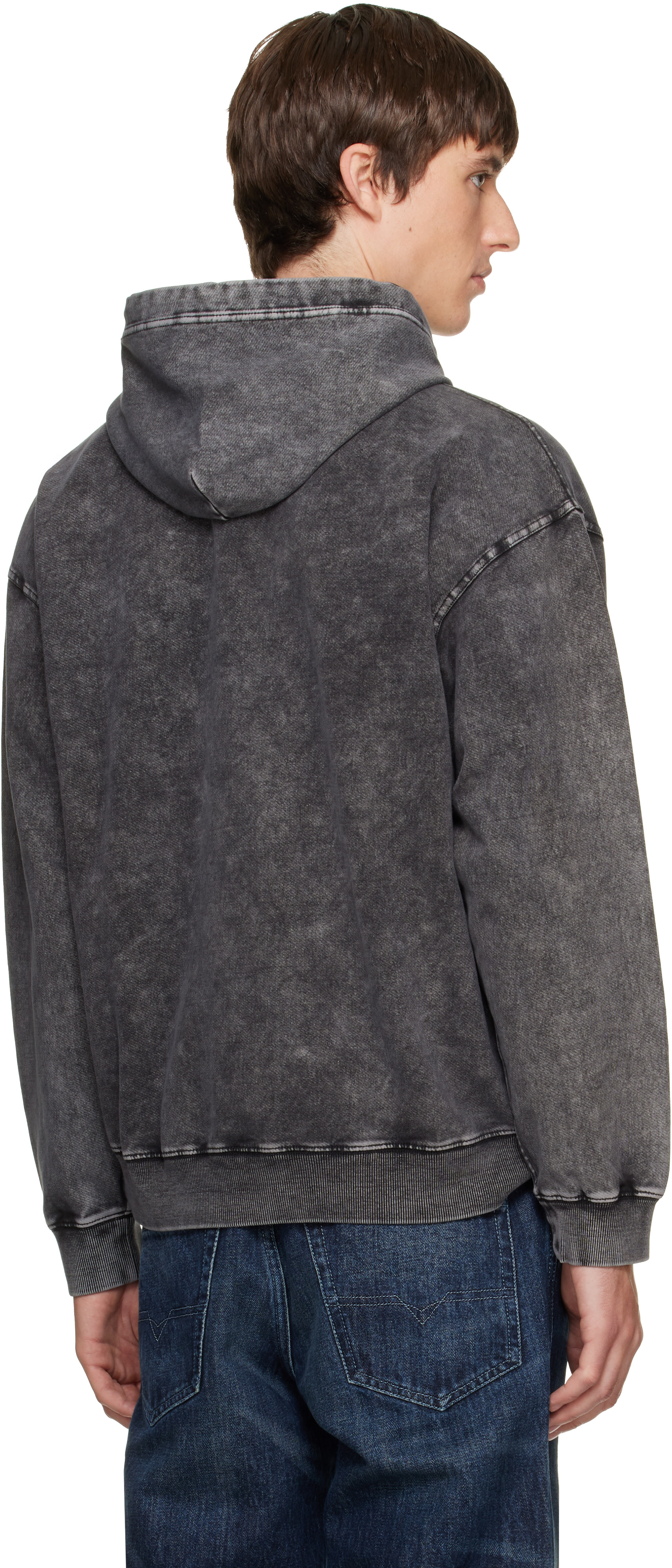 Diesel - Pull à capuche gris à effet de denim