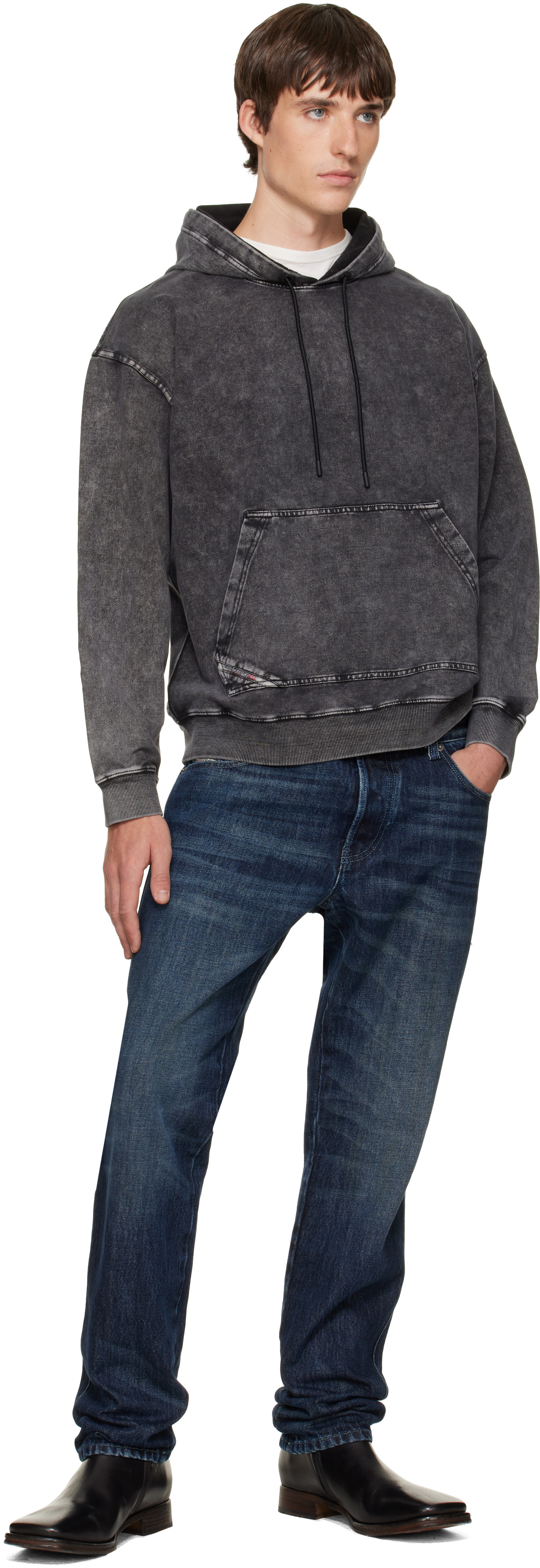 Diesel - Pull à capuche gris à effet de denim