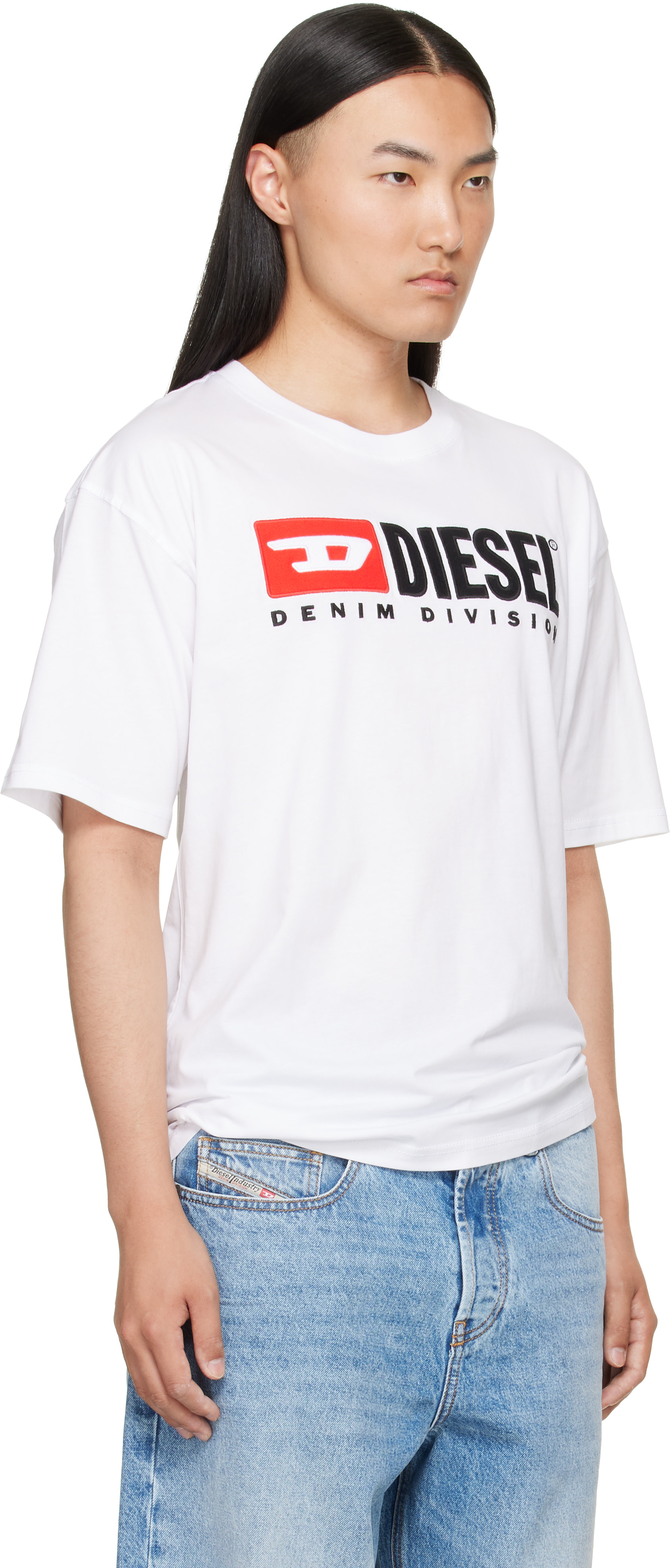 Diesel - 화이트 디젤 패치 로고 티셔츠