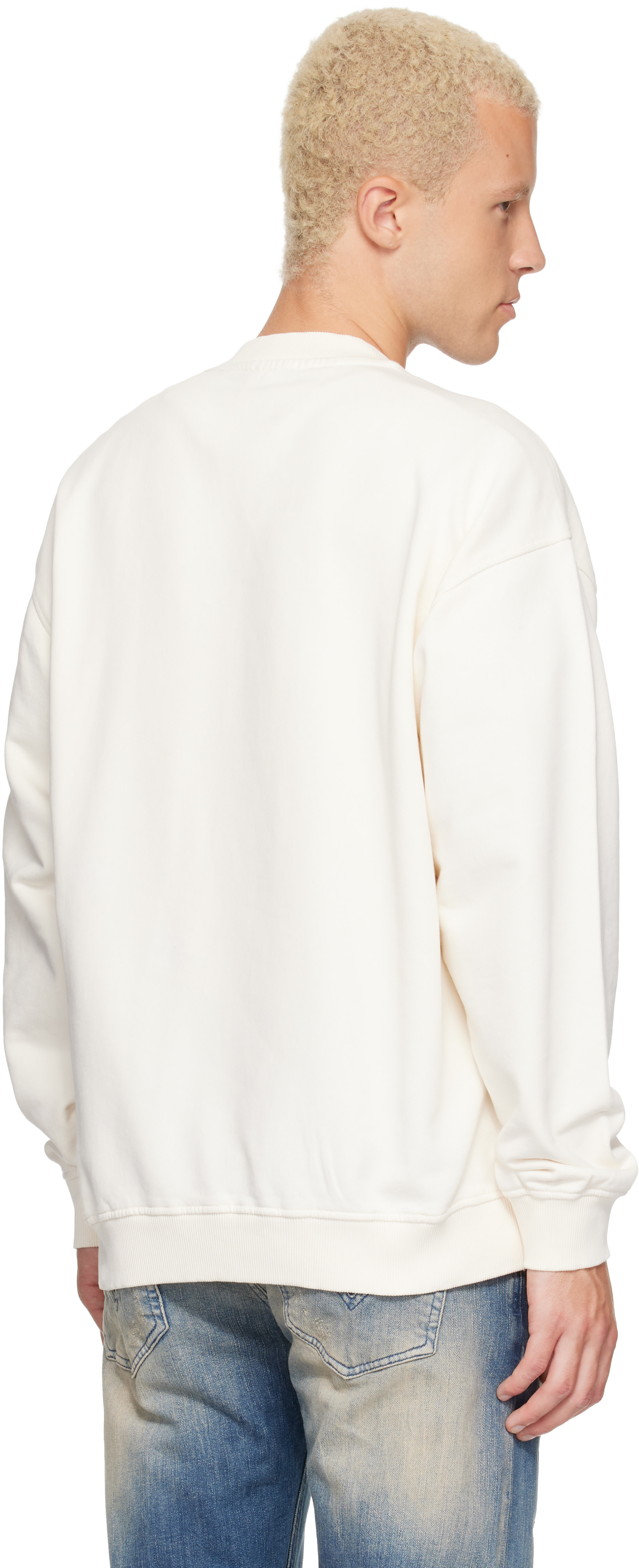 Diesel - Pull molletonné blanc cassé à logo floqué