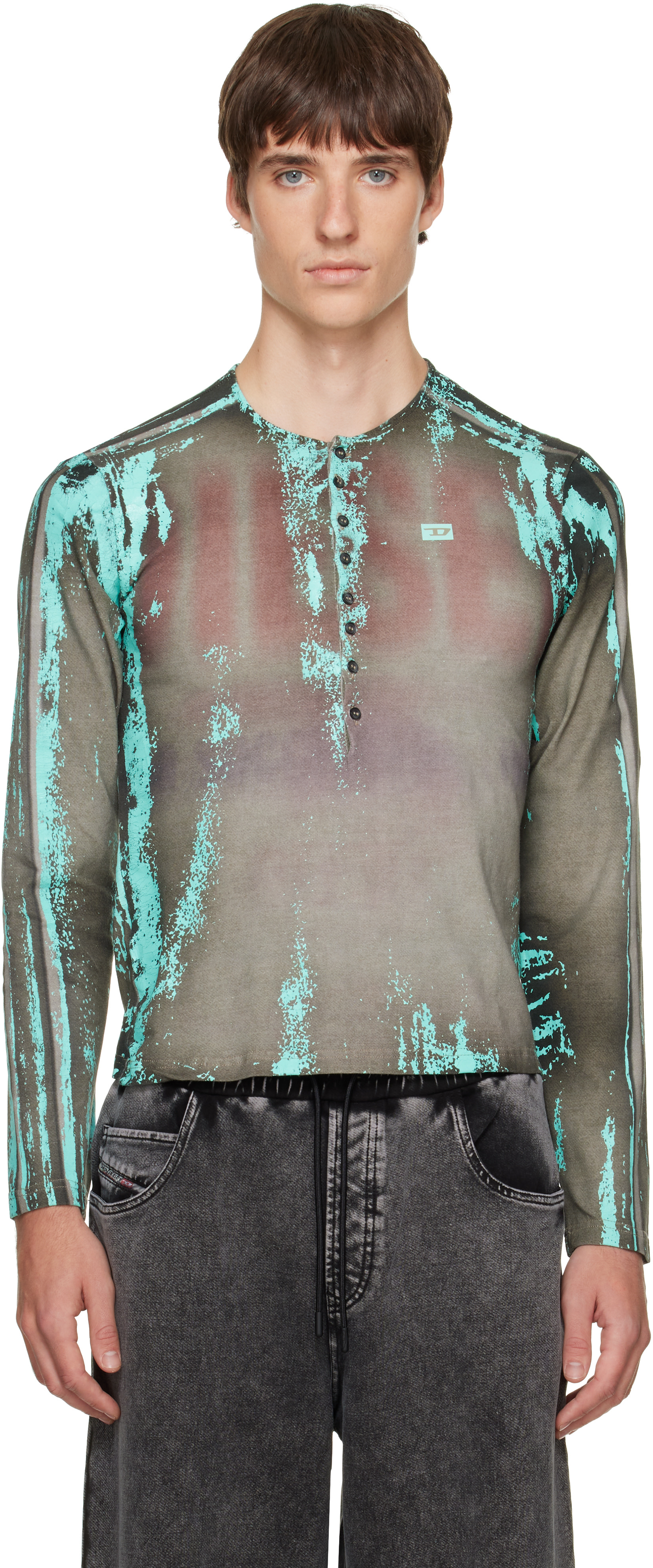 Diesel: グレー Grandad Cracked Leather-Effect Jersey ヘンリー