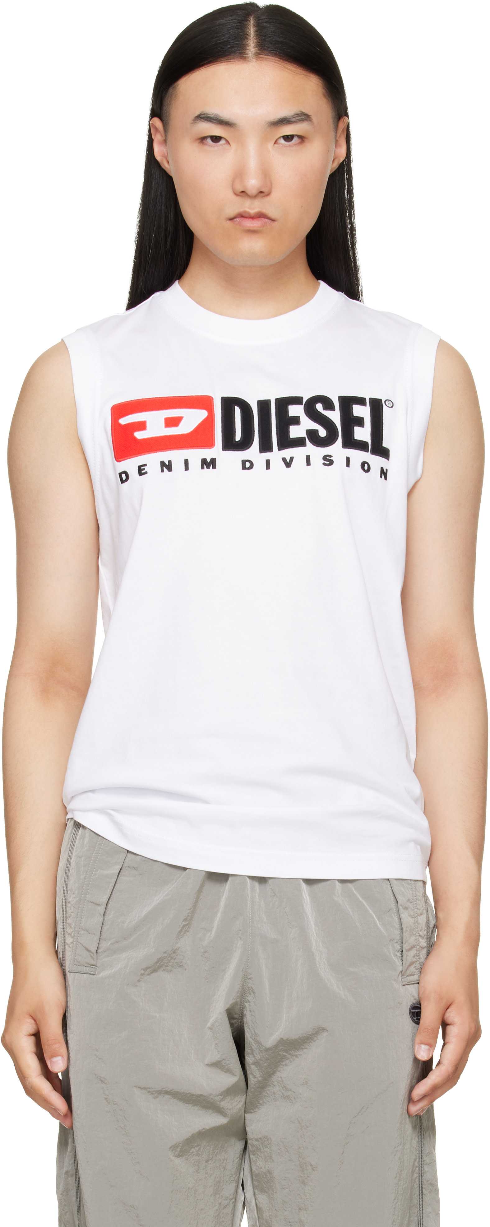 Diesel - ホワイト チェスト ロゴプリント タンクトップ