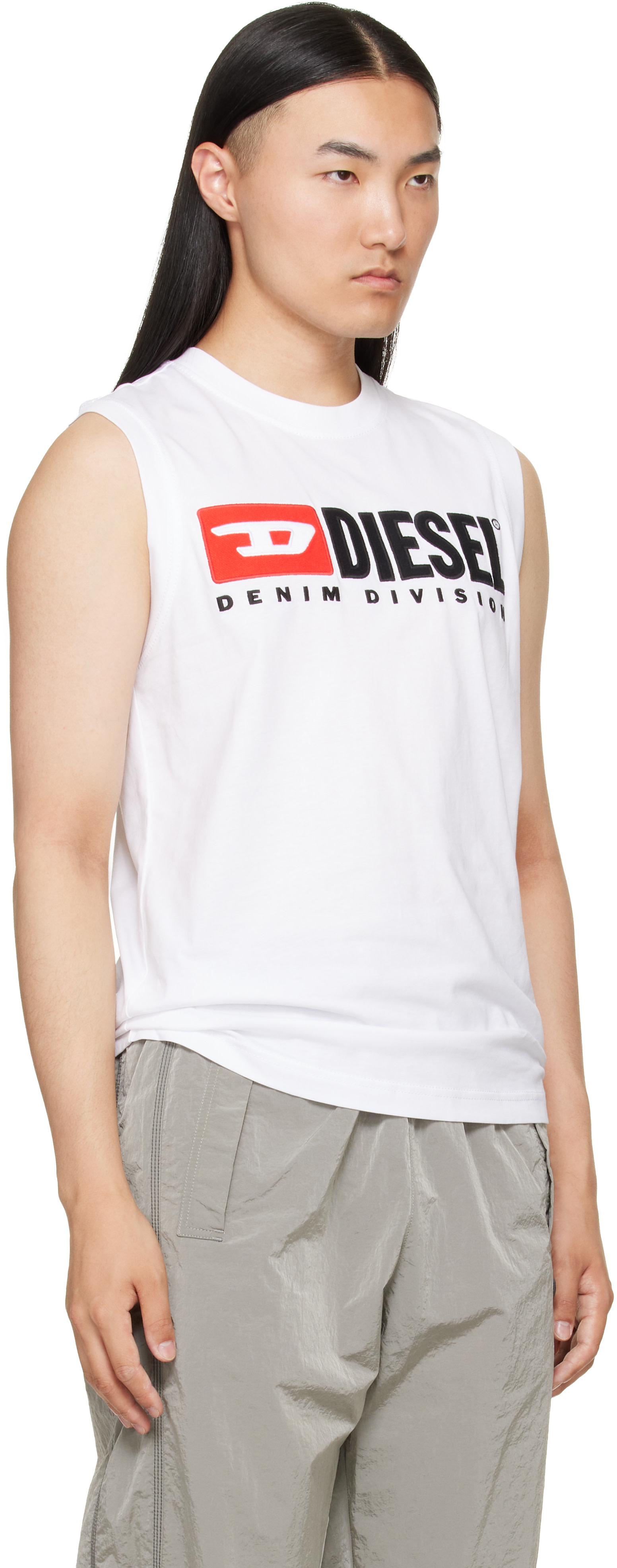 Diesel - ホワイト チェスト ロゴプリント タンクトップ