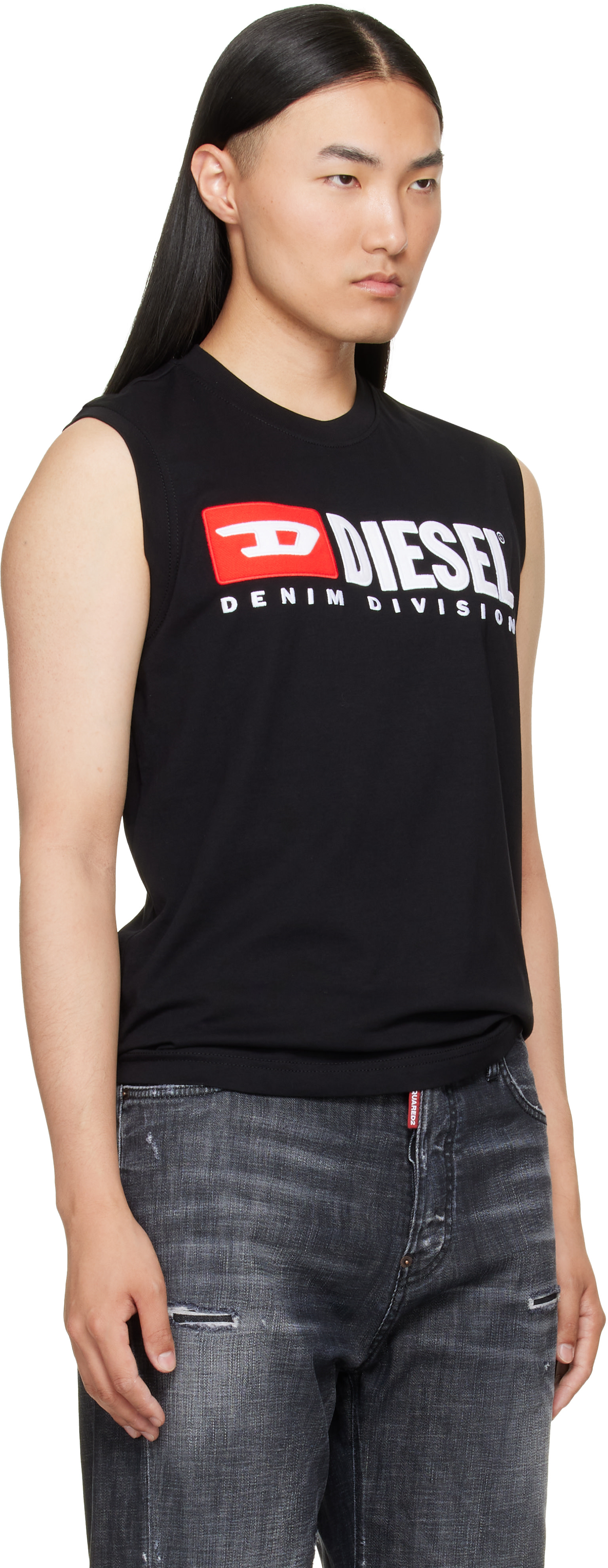 DIESEL タンクトップ　新品未使用 Diesel: ブラック チェスト ロゴプリント タンクトップ | SSENSE 日本