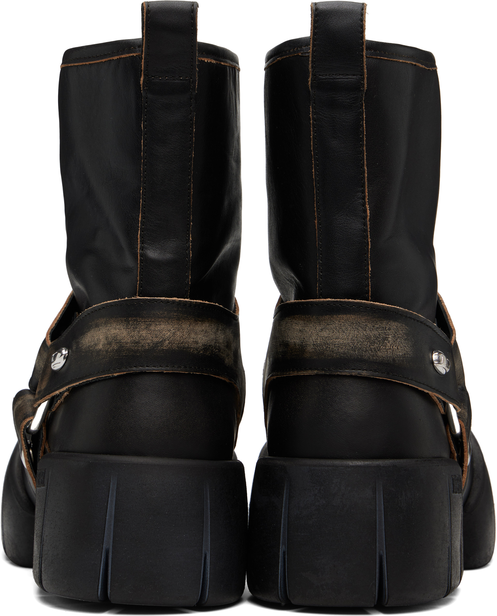 Diesel: Black D-Tex Distressed Leather Biker Boots | SSENSE