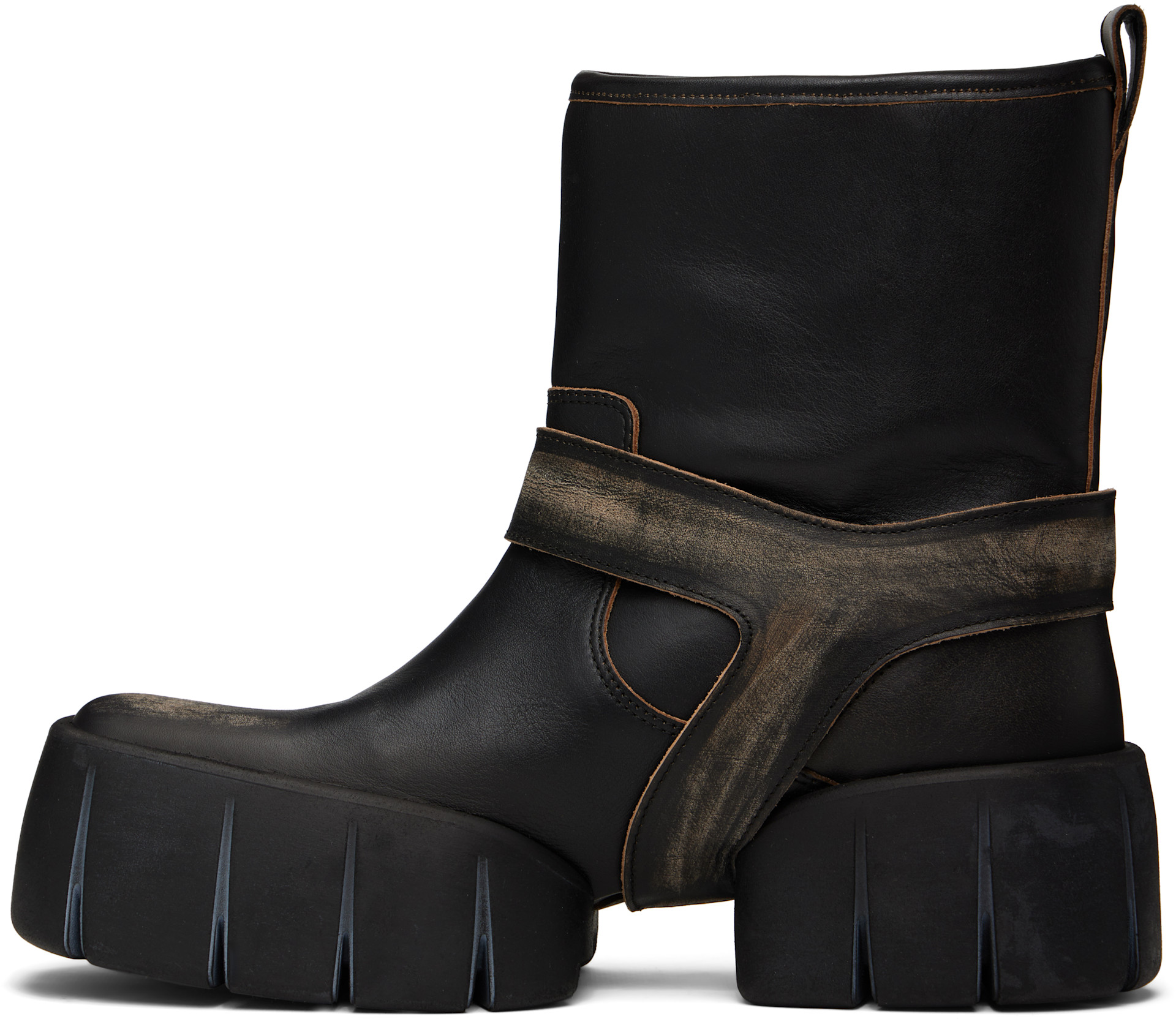 Diesel - ブラック D-Tex ディストレスレザー バイカーブーツ