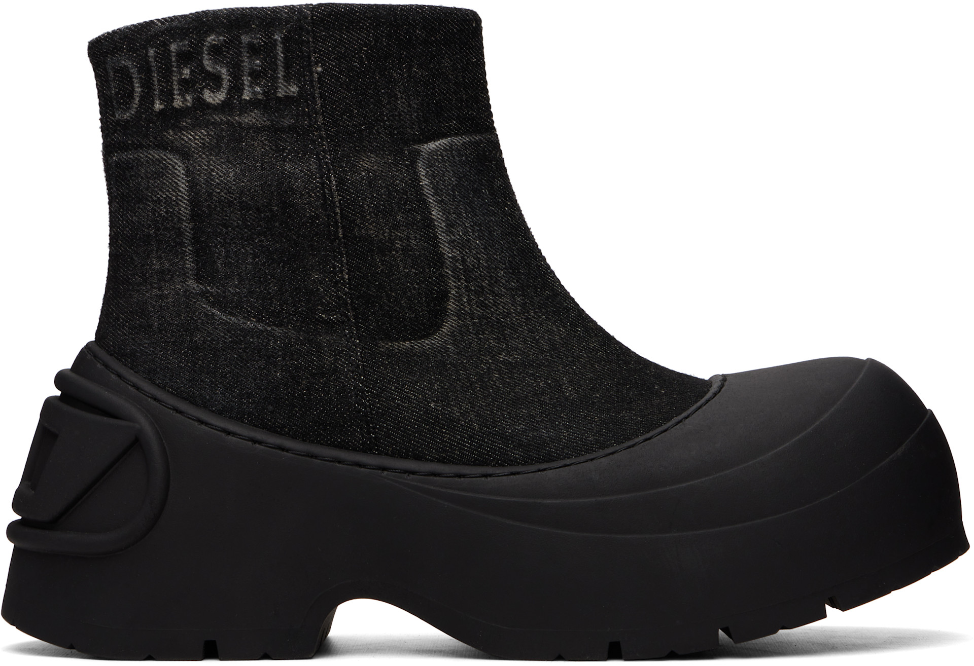 DIESELデニムブーツ　オープントゥ　新品未使用 Diesel: ブラック D-Donald デニム アンクルブーツ | SSENSE 日本