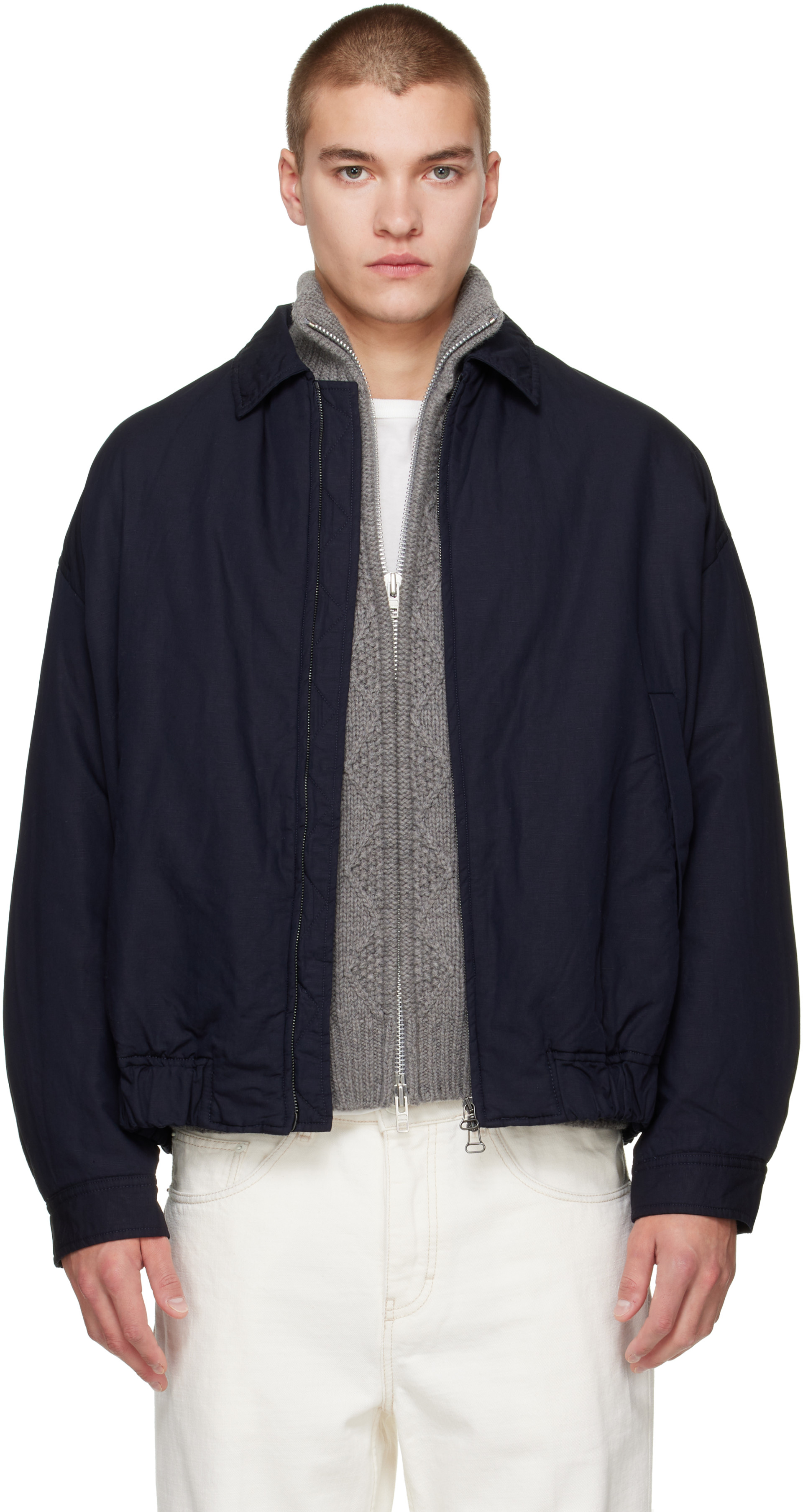 CASEY CASEY - Navy Lin Cot Meaux Blouson Jacket