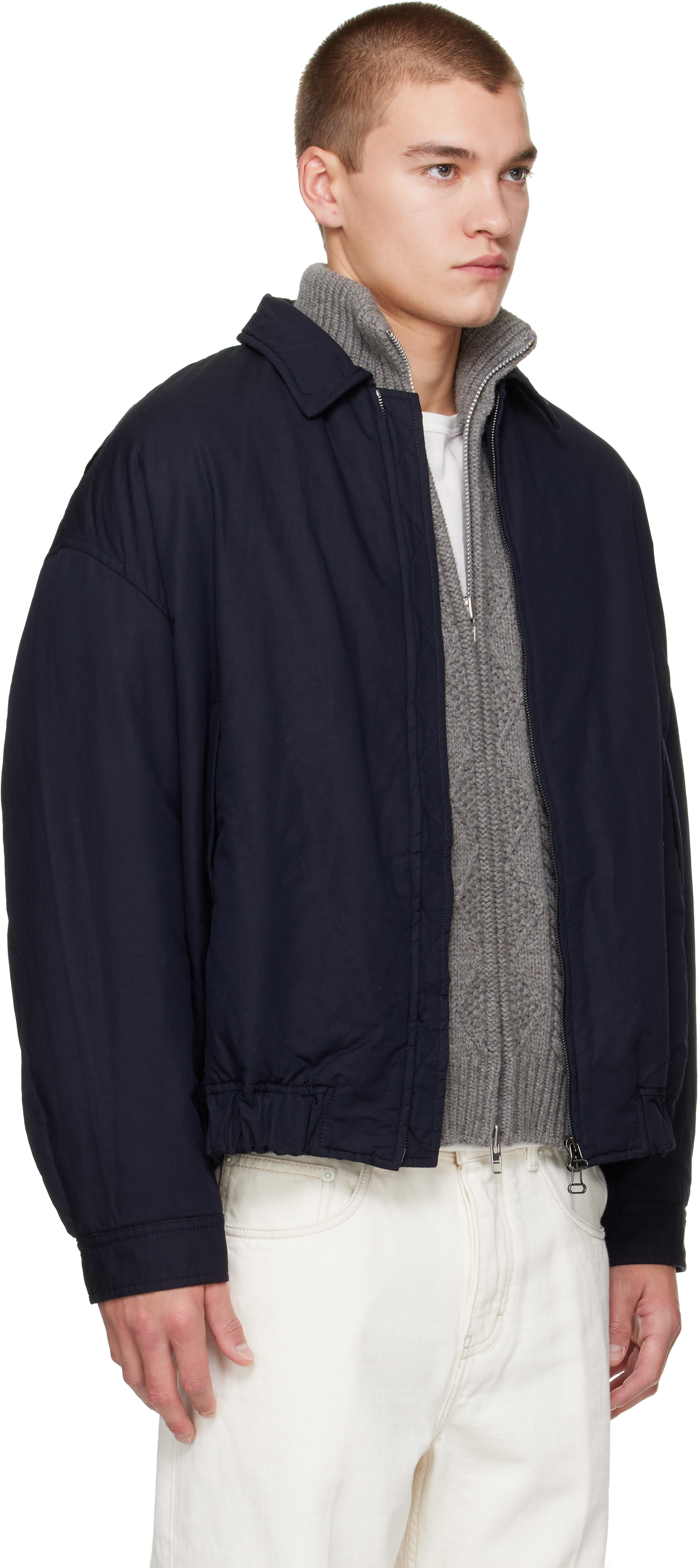 CASEY CASEY - Navy Lin Cot Meaux Blouson Jacket