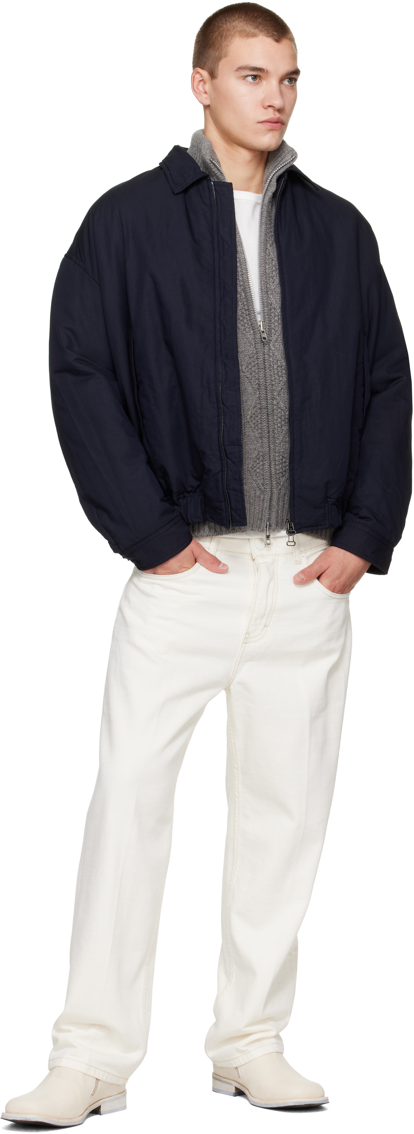 CASEY CASEY - Navy Lin Cot Meaux Blouson Jacket