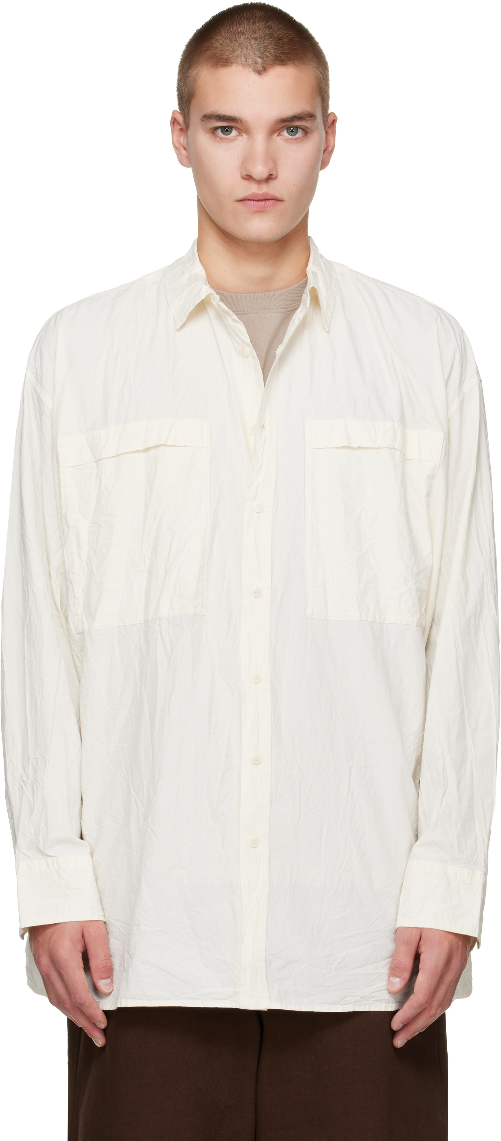 CASEY CASEY - Off-White Unfinished Hamnet Pocket Shirt