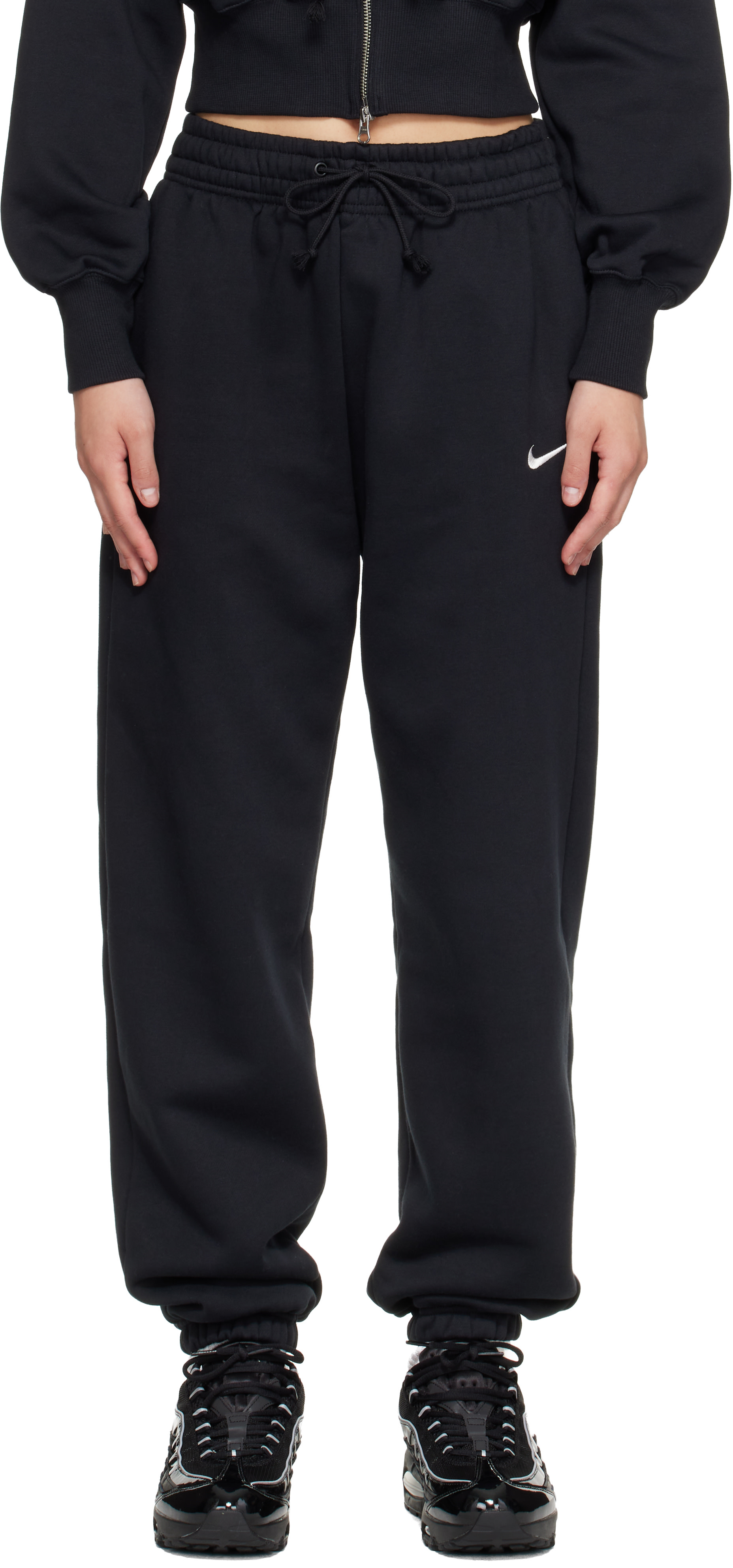 Nike: Black Sportswear Phoenix Fleece High-Waisted Oversized