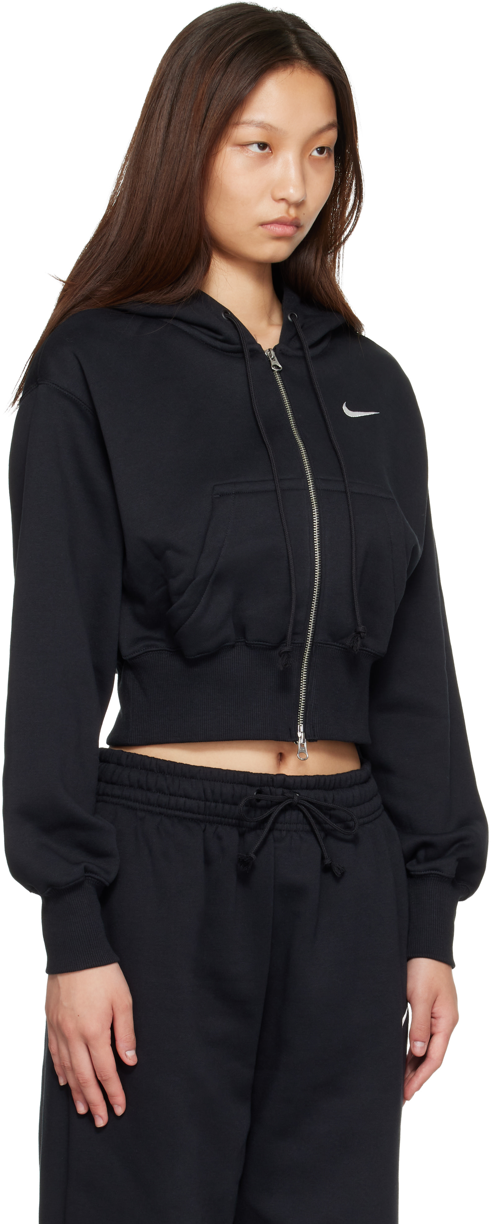 Nike - Pull à capuche de sport écourté noir à glissière - Phoenix