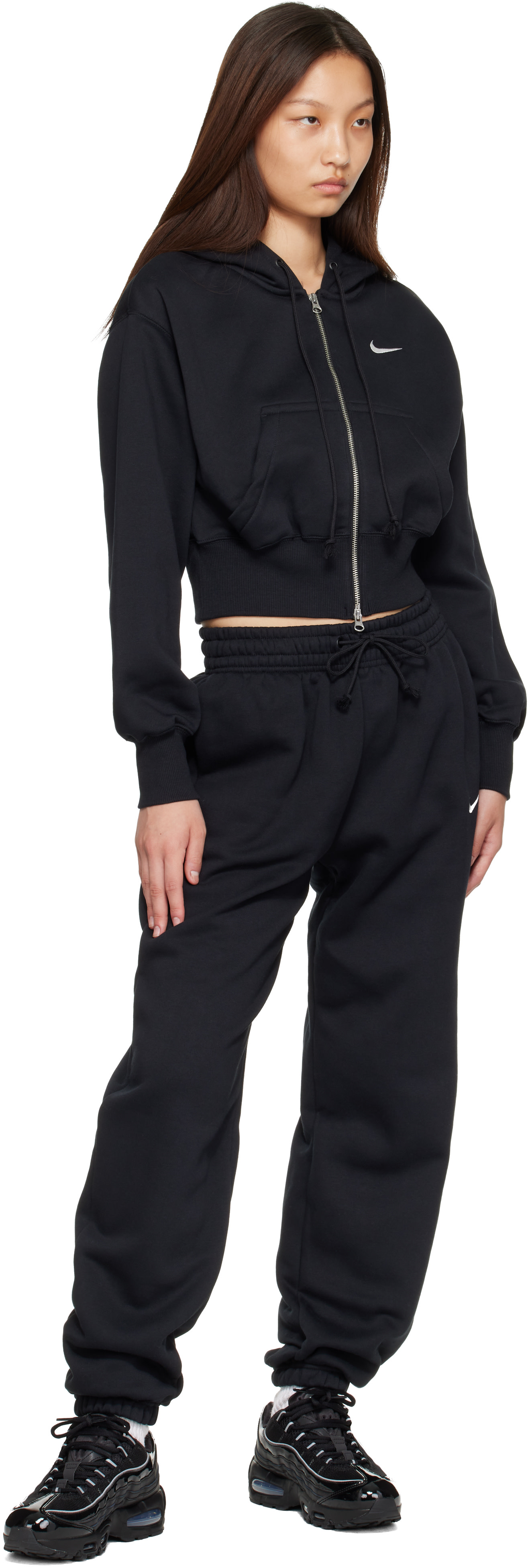 Nike: Black Sportswear Phoenix Fleece Loose Full-Zip Cropped