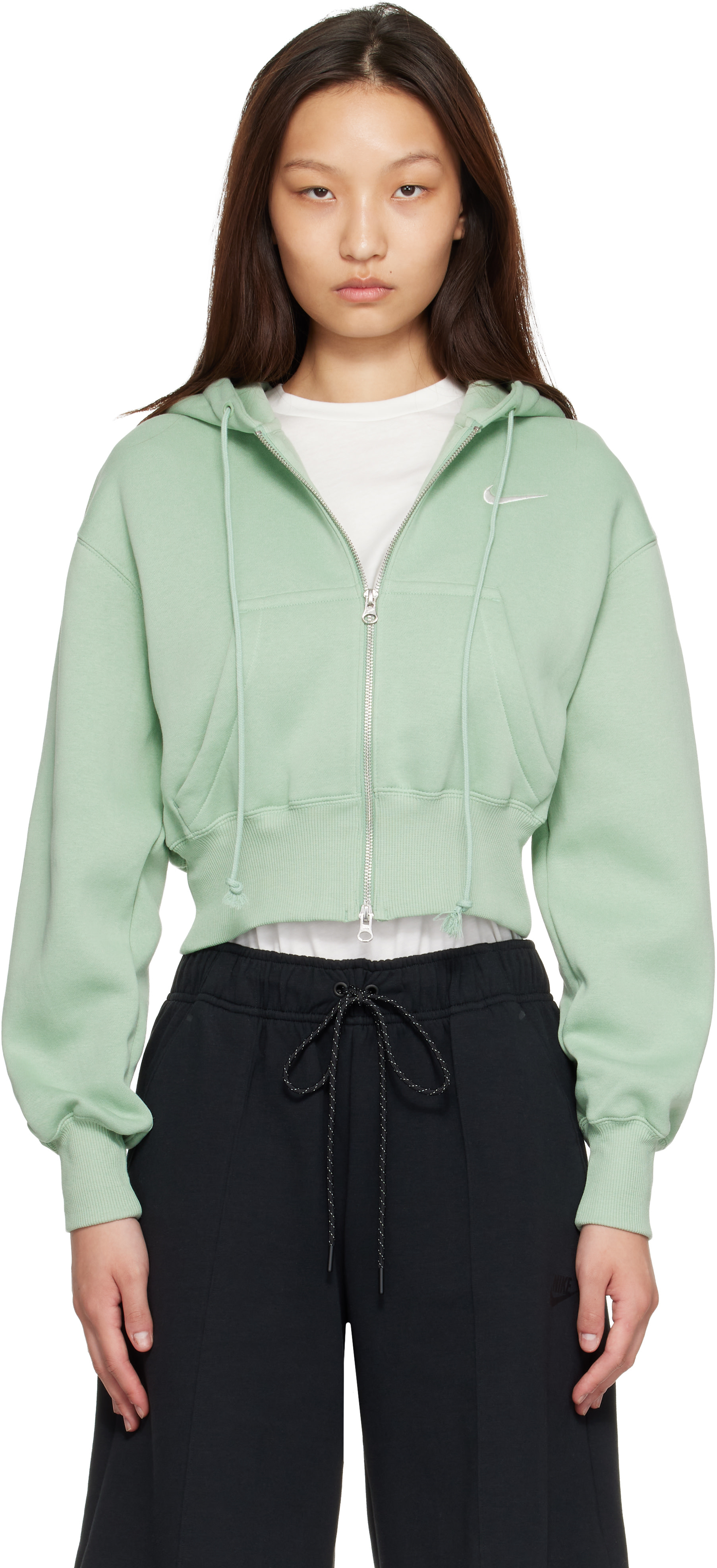 Nike - Pull à capuche de sport écourté vert en molleton - Phoenix