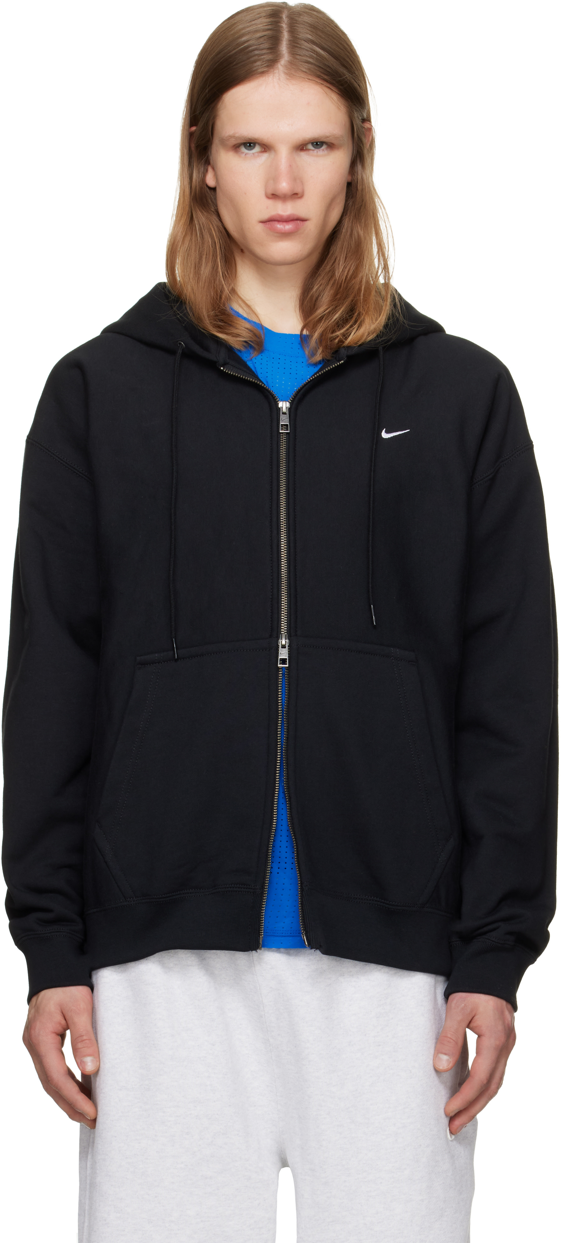 Nike - Pull à capuche noir en molleton à 'Swoosh' et à glissière