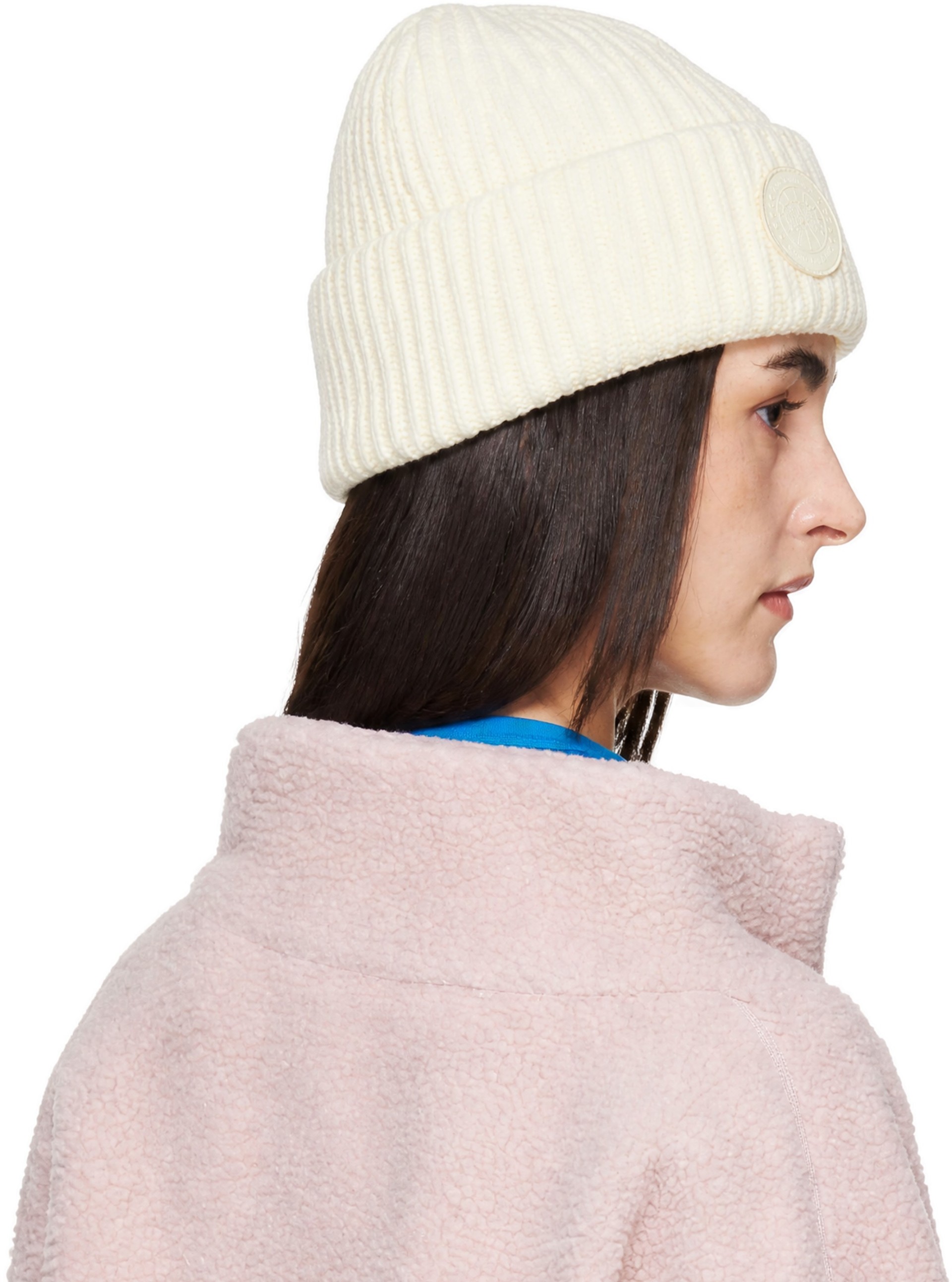 Canada Goose - Bonnet blanc cassé en cachemire mélangé à rebord roulé
