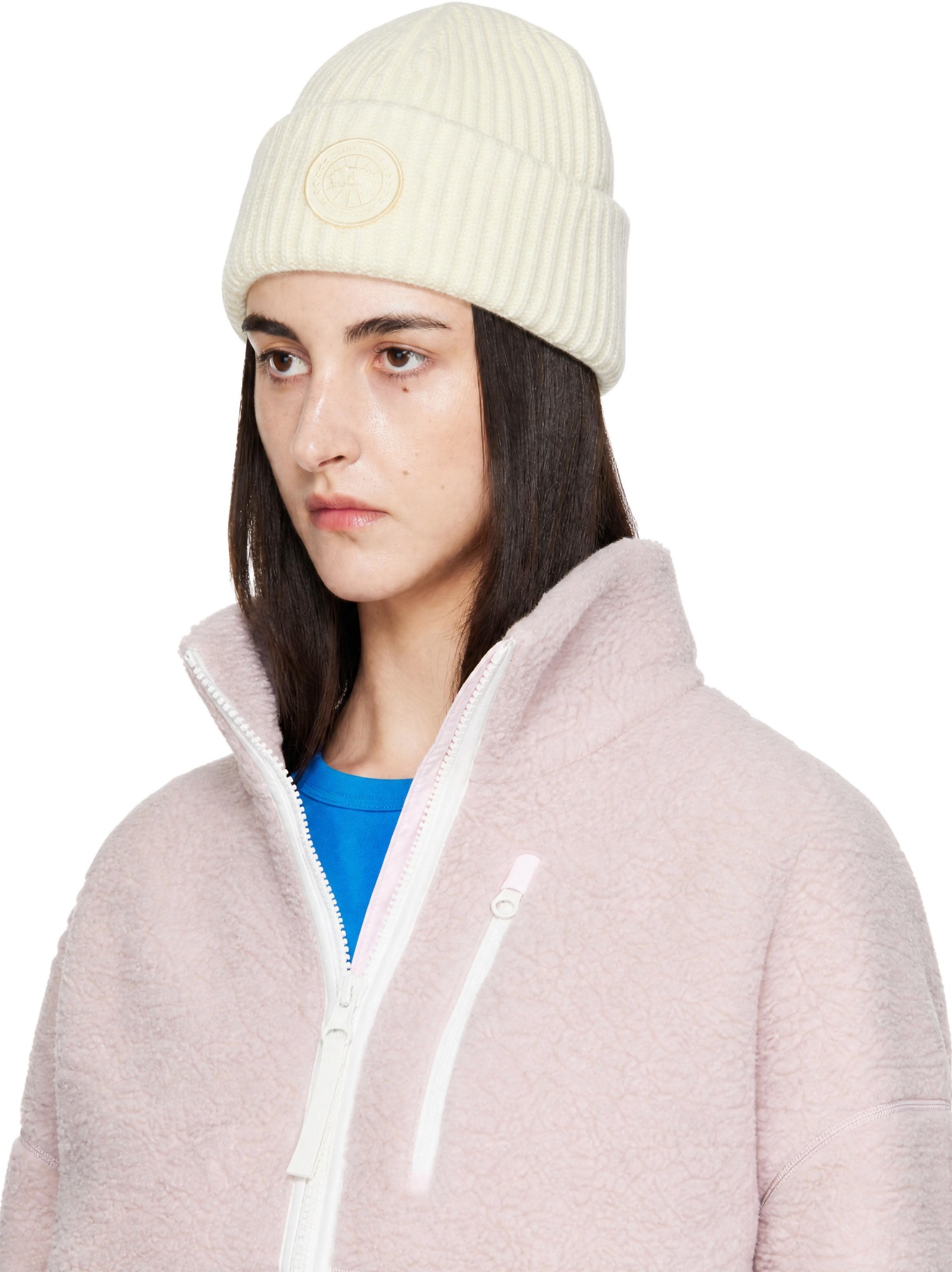 Canada Goose - Bonnet blanc cassé en cachemire mélangé à rebord roulé
