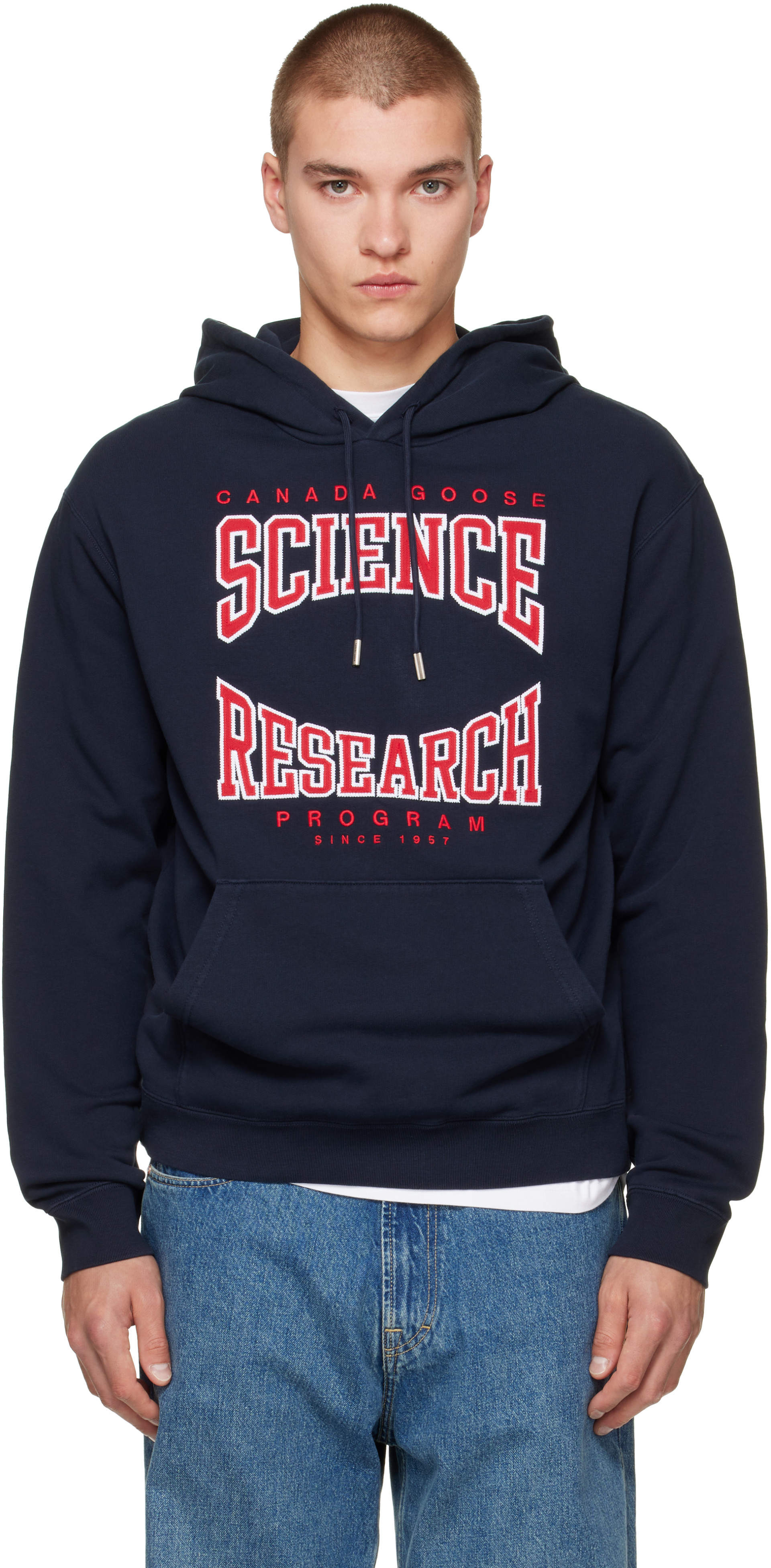 Canada Goose - Pull à capuche bleu marine à texte