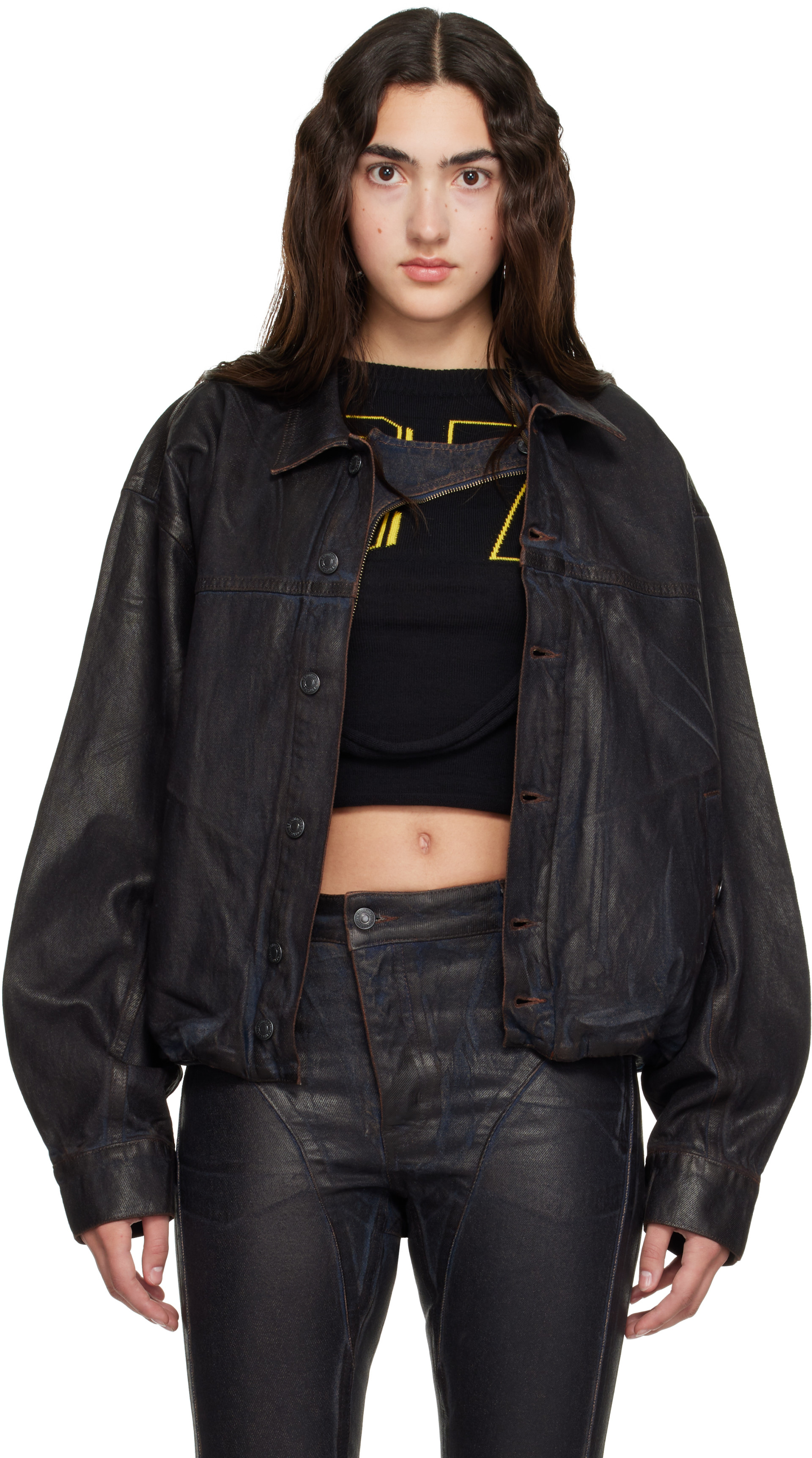 Ottolinger - Blouson brun en denim enduit