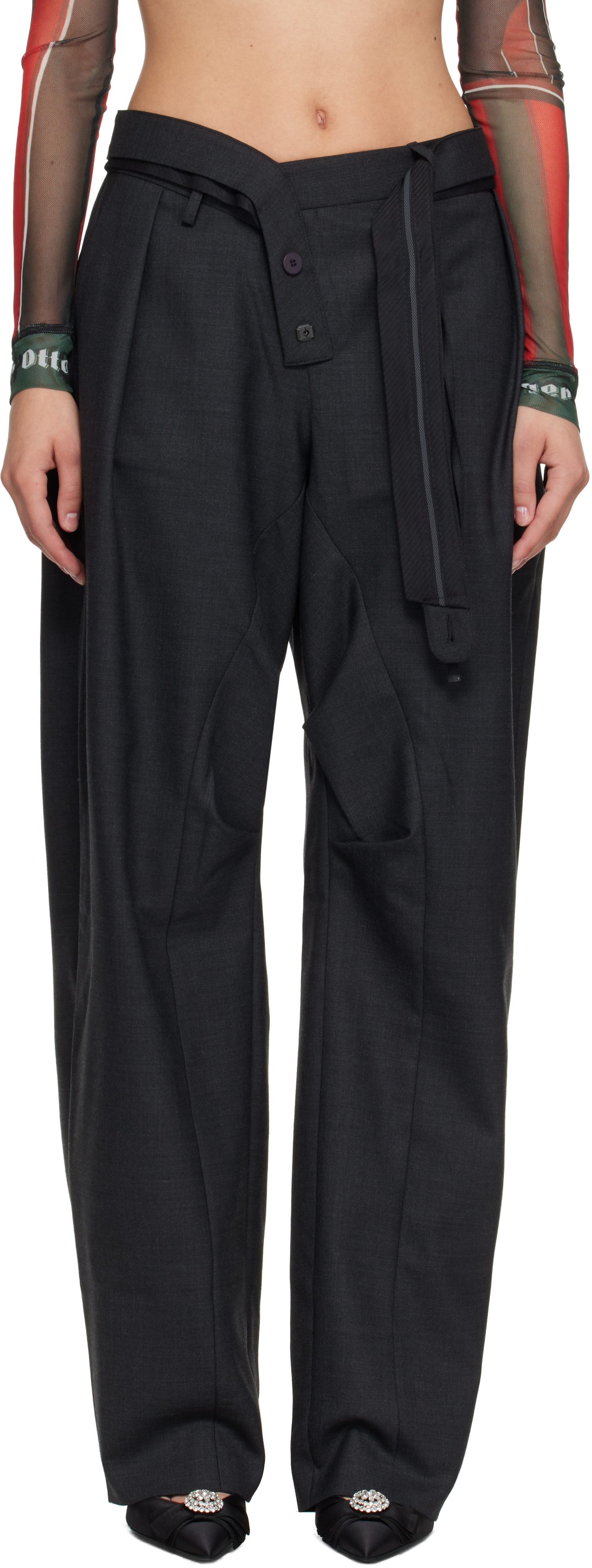 Ottolinger - Pantalon de complet ample gris à sangles
