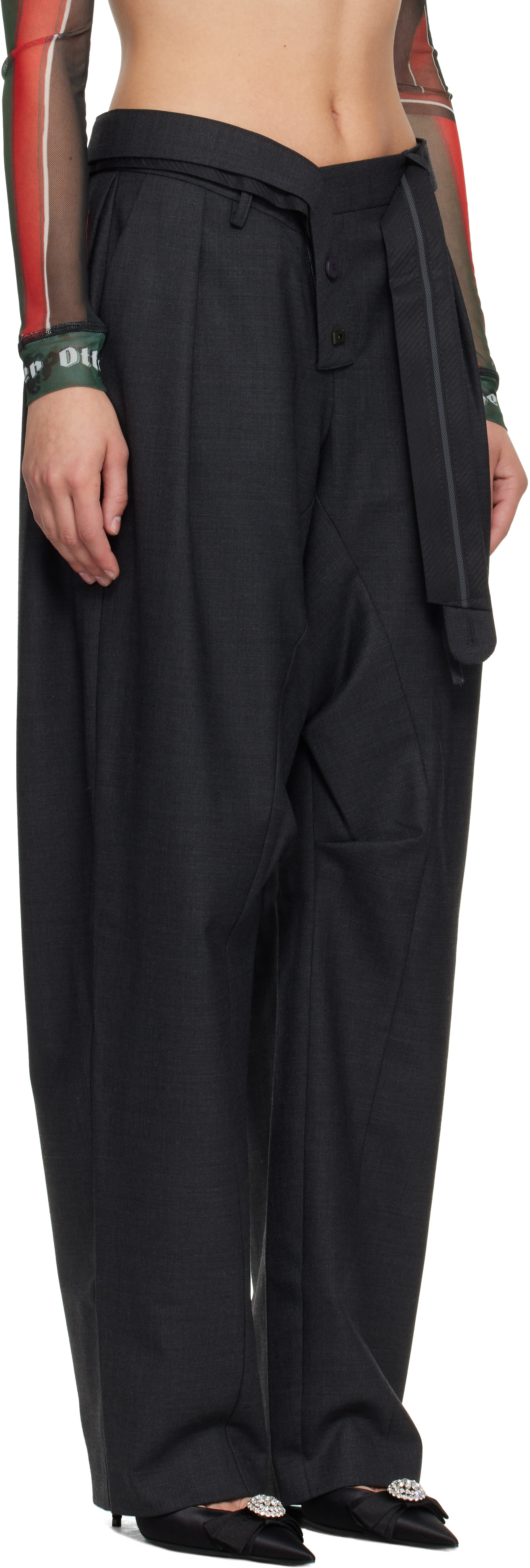Ottolinger - Pantalon de complet ample gris à sangles