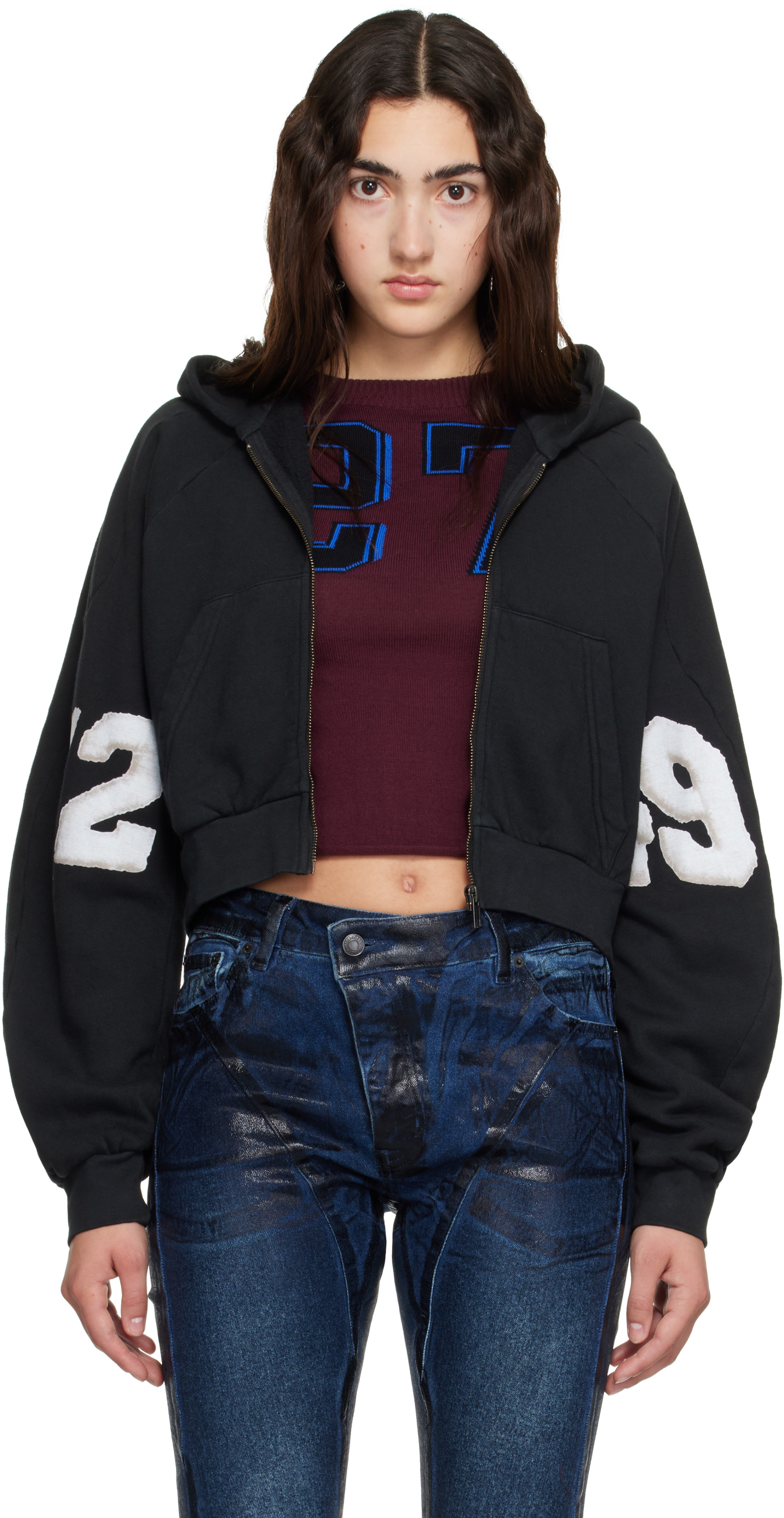 Ottolinger - Pull à capuche écourté noir à glissière