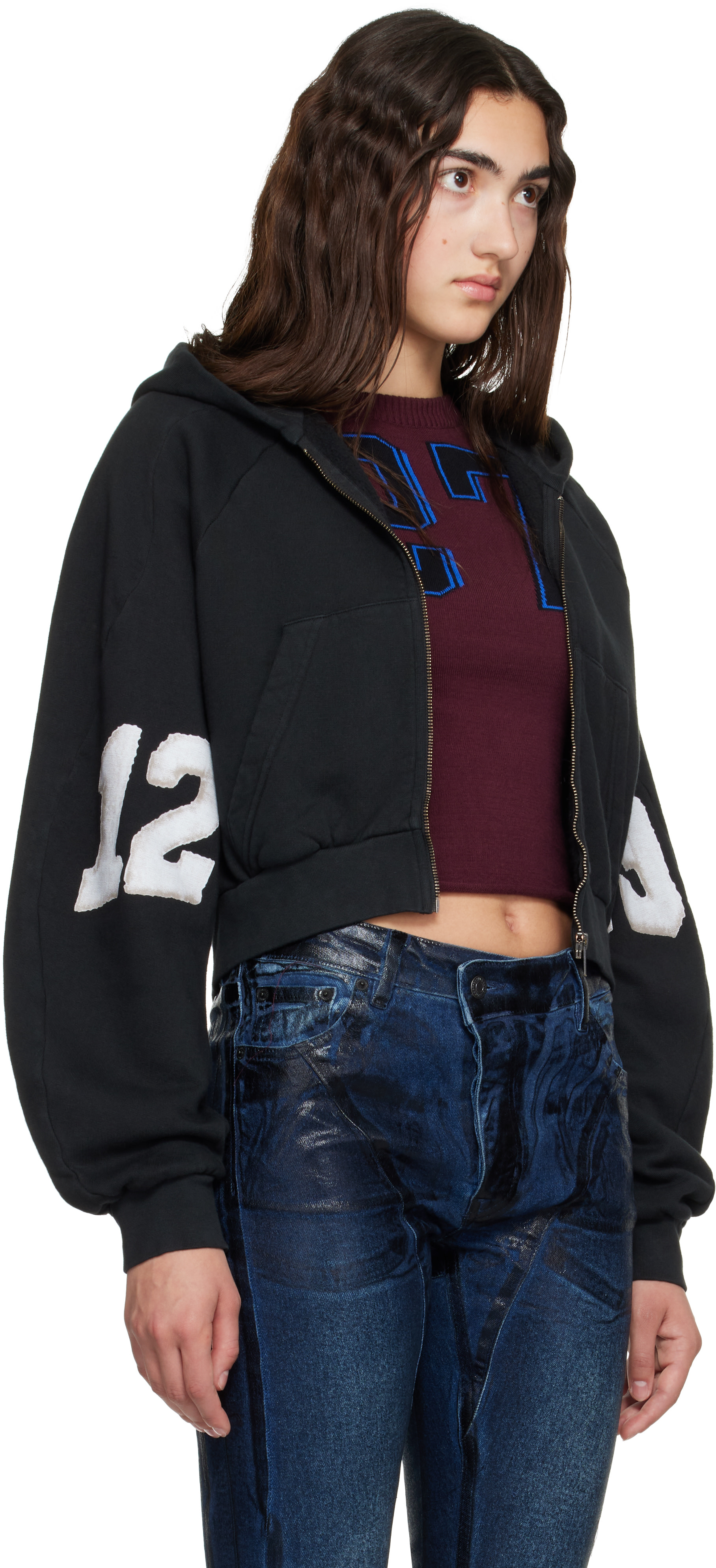 Ottolinger - Pull à capuche écourté noir à glissière