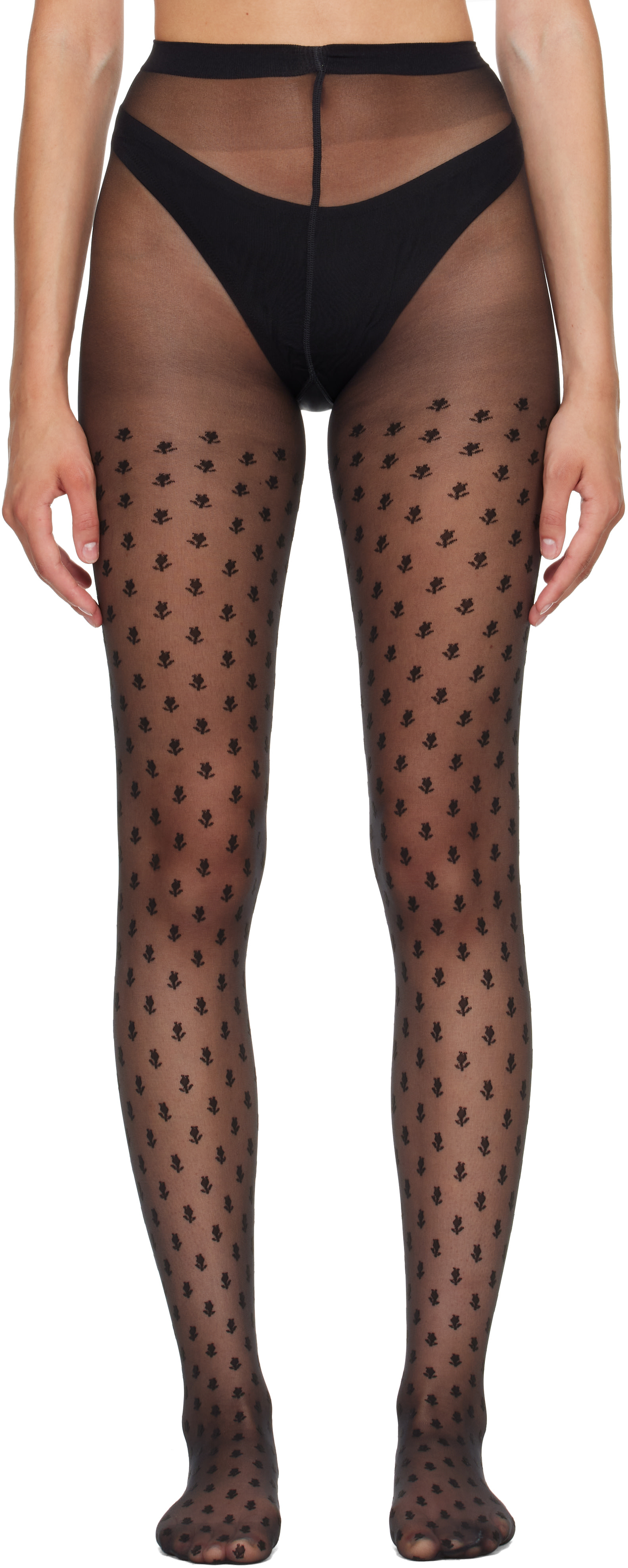 Wolford - Collant noir à motif fleuri