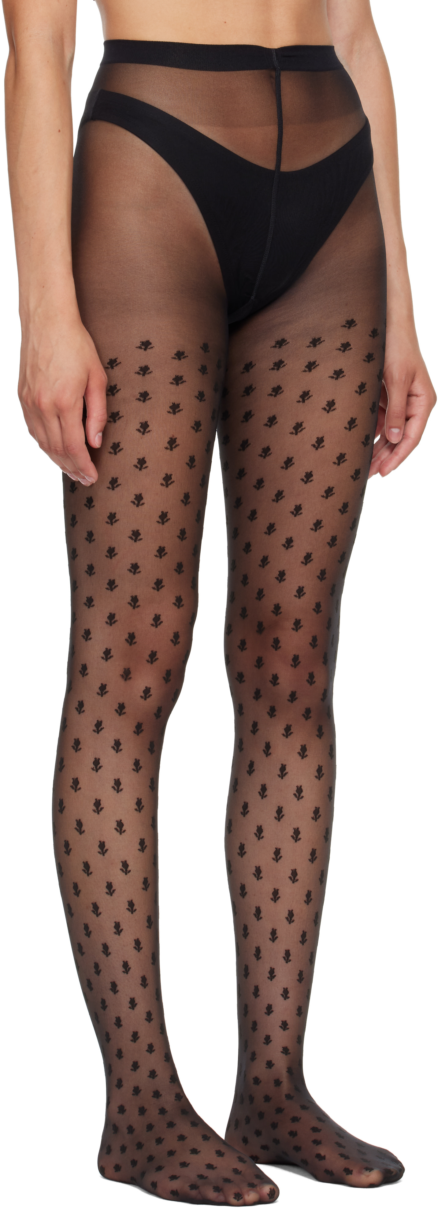 Wolford - Collant noir à motif fleuri