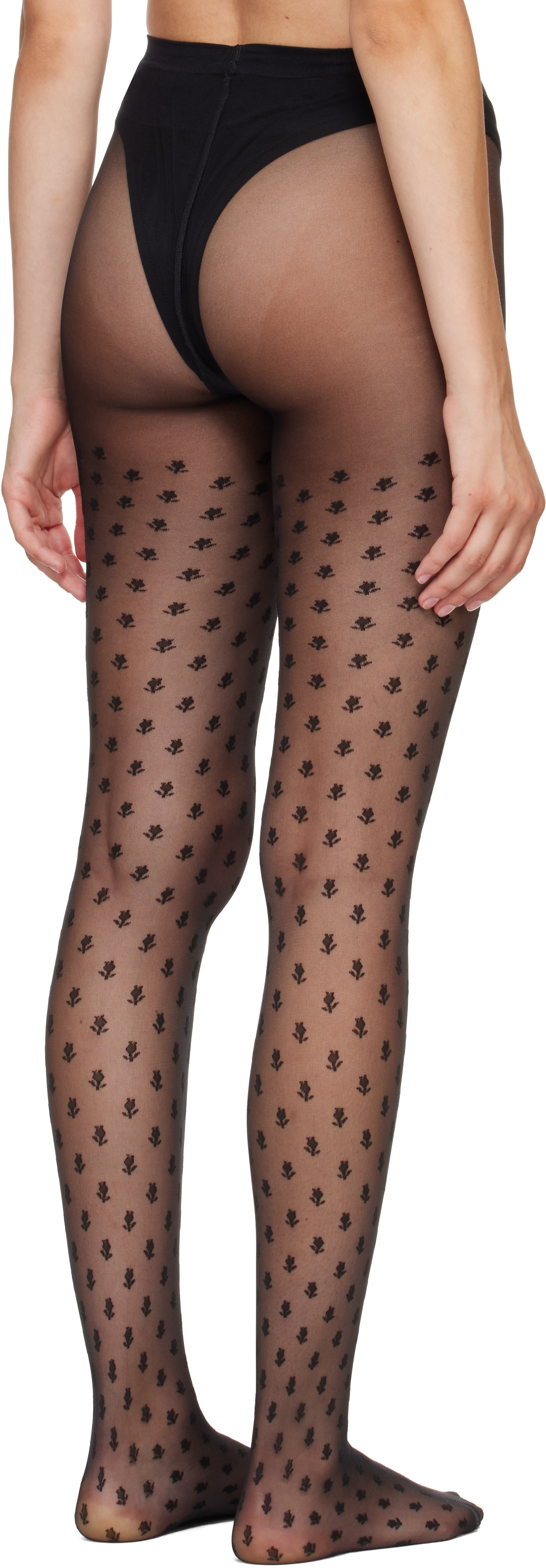 Wolford - Collant noir à motif fleuri