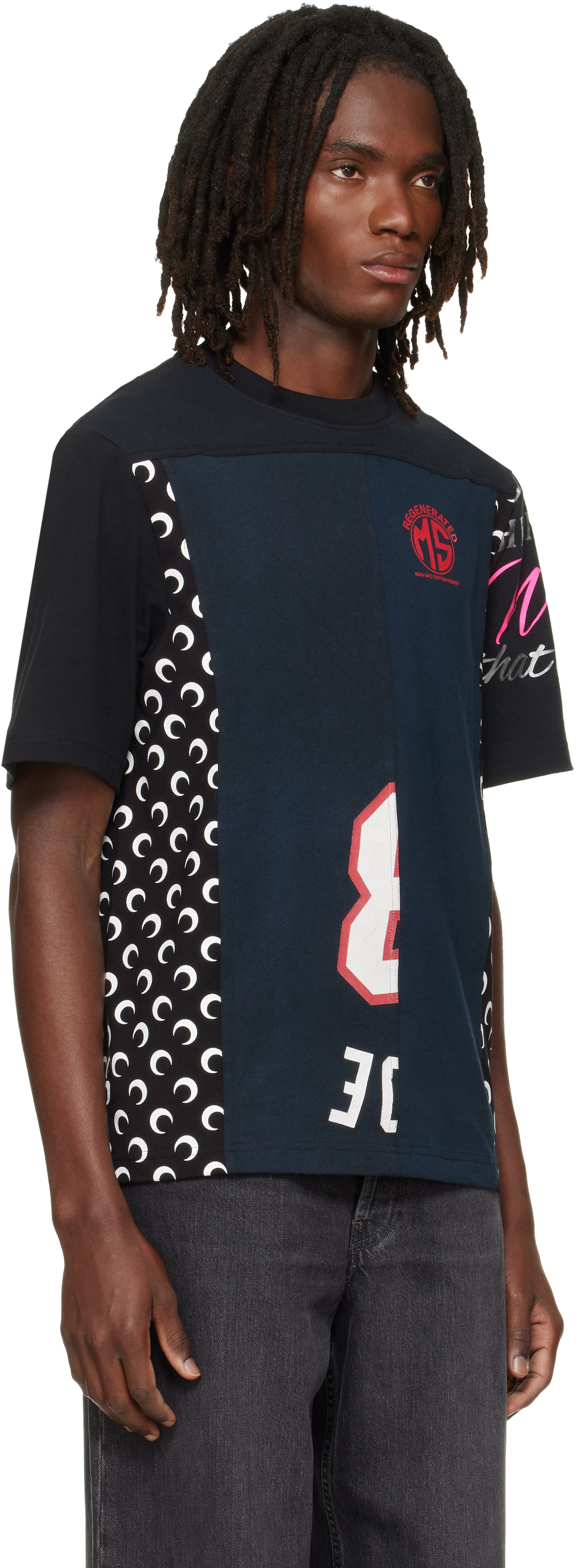 Marine serre Tシャツ Marine Serre: ブラック Regenerated Graphic Jersey クルーネックT