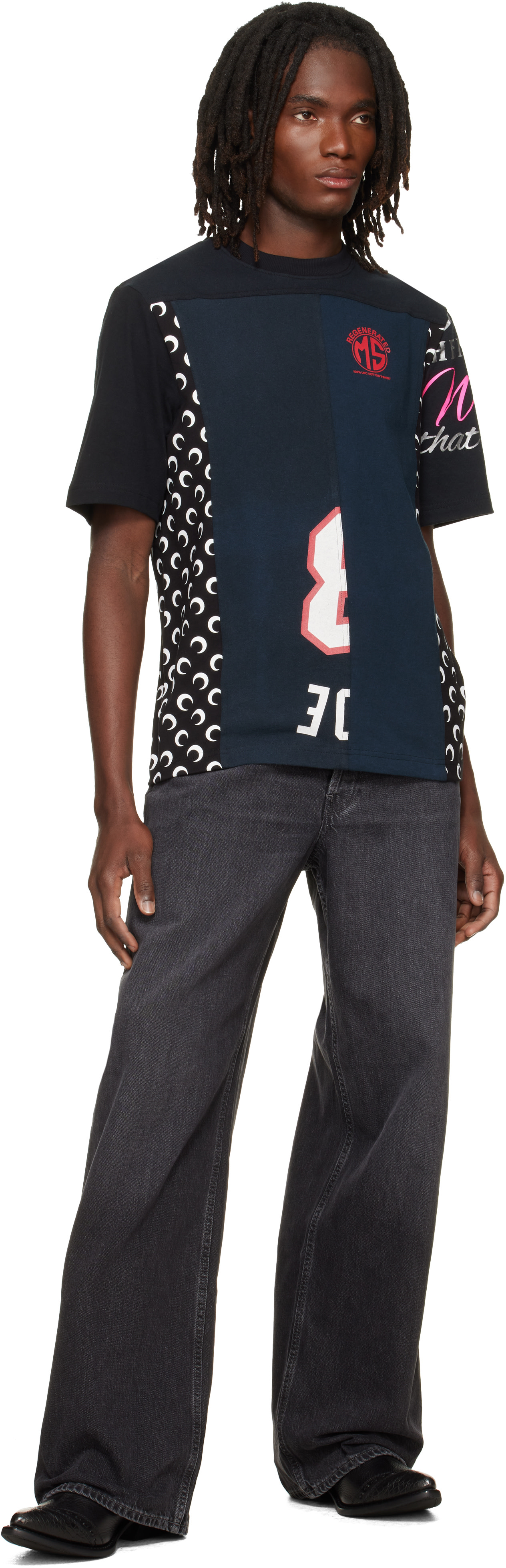 Marine Serre: ブラック Regenerated Graphic Jersey クルーネックT