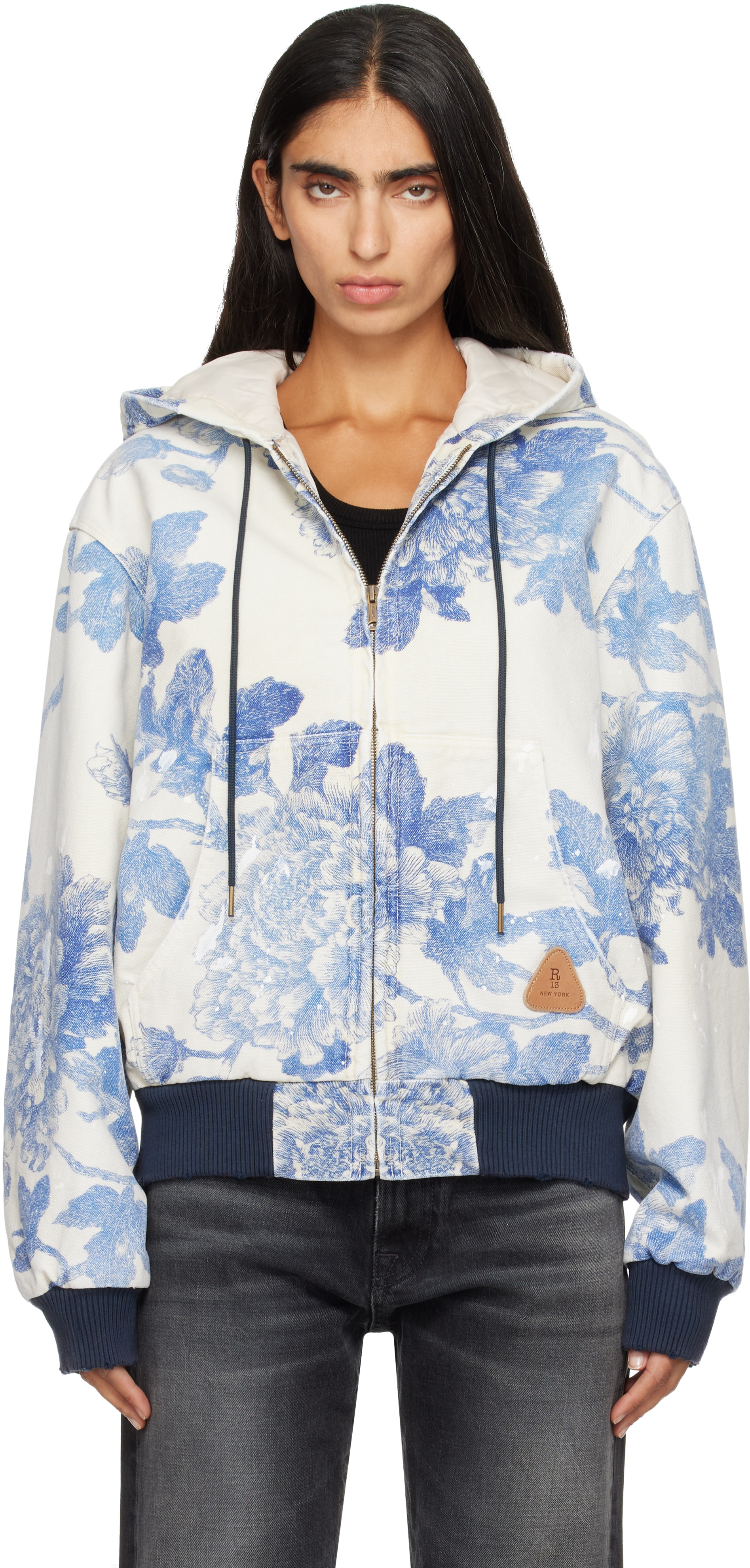 R13 - Blouson de travail décontracté blanc et bleu