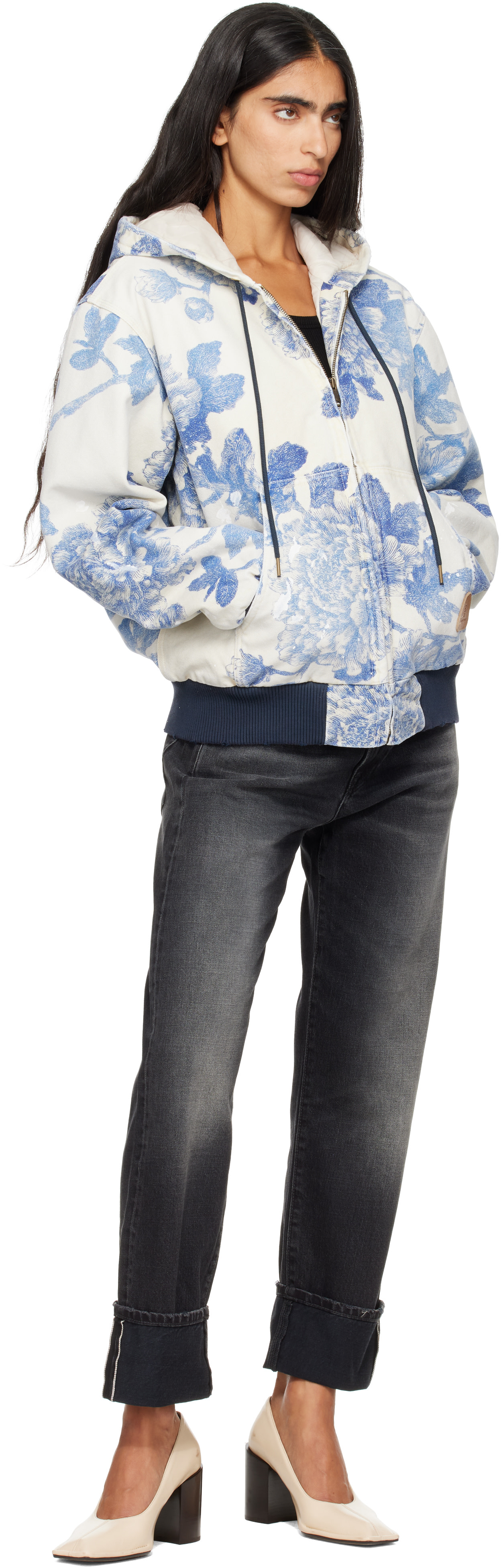 R13 - Blouson de travail décontracté blanc et bleu