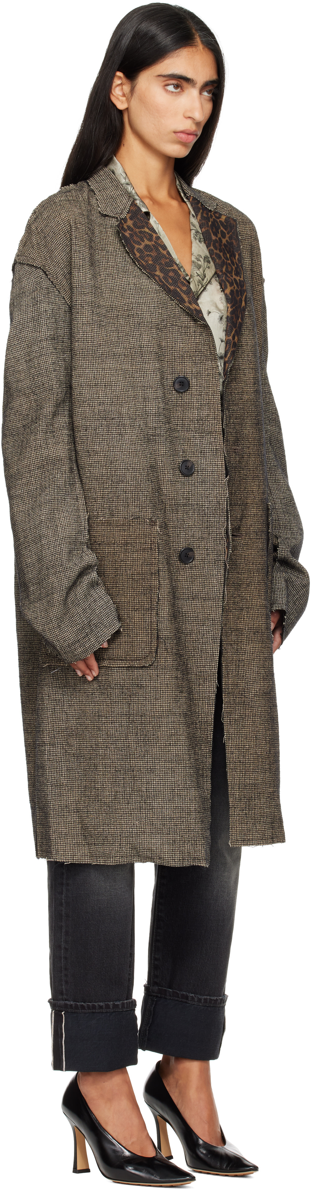 R13 - Manteau réversible gris à bords bruts
