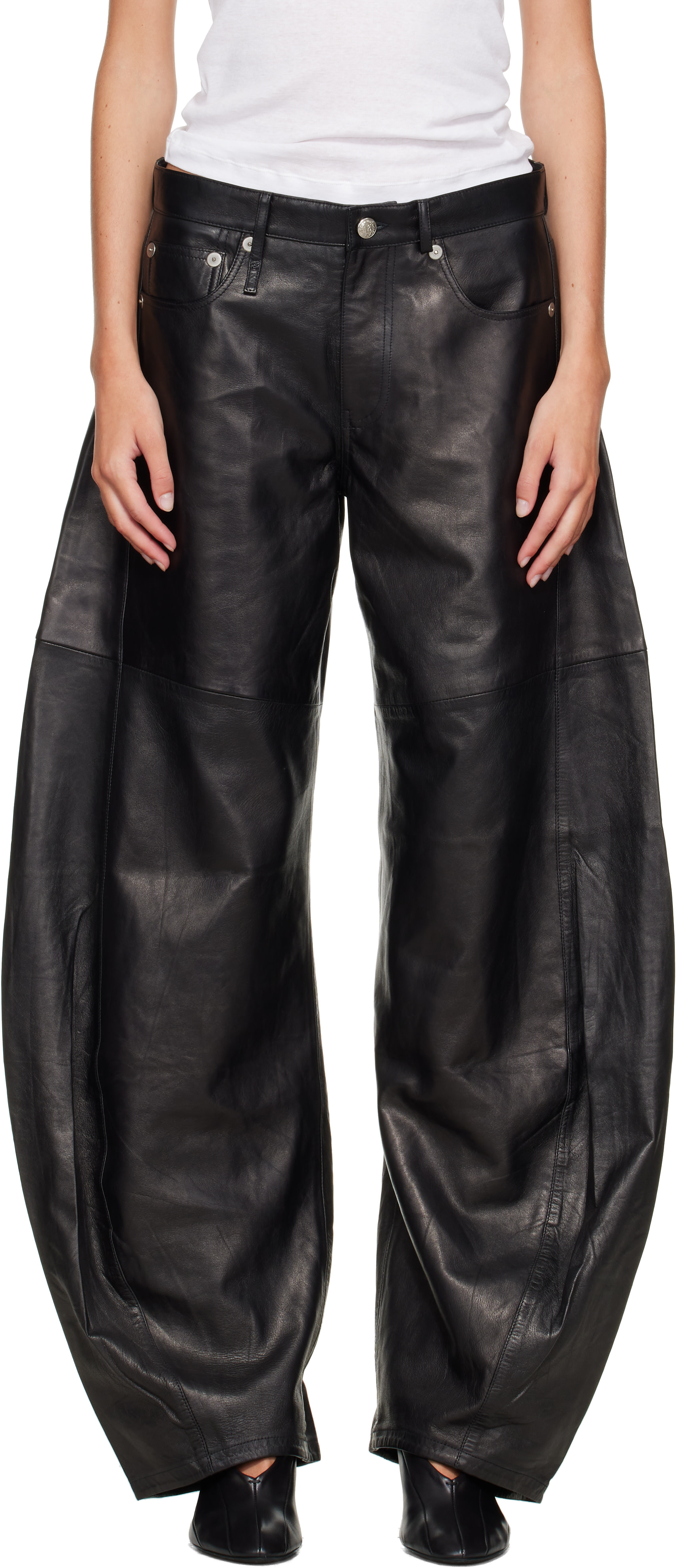 R13: Black Janine Barrel Leather Pants | SSENSE