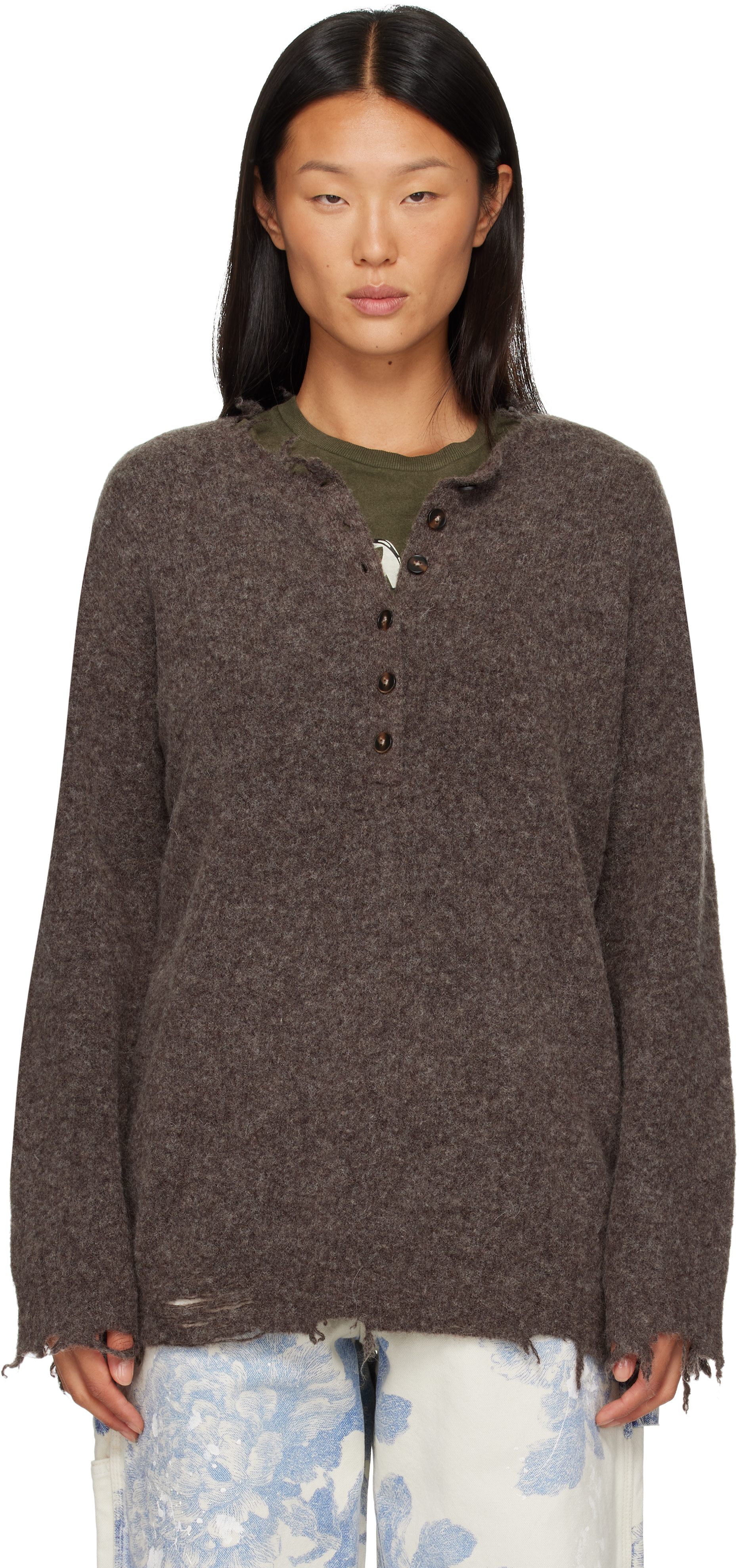 R13 - Henley décontracté brun