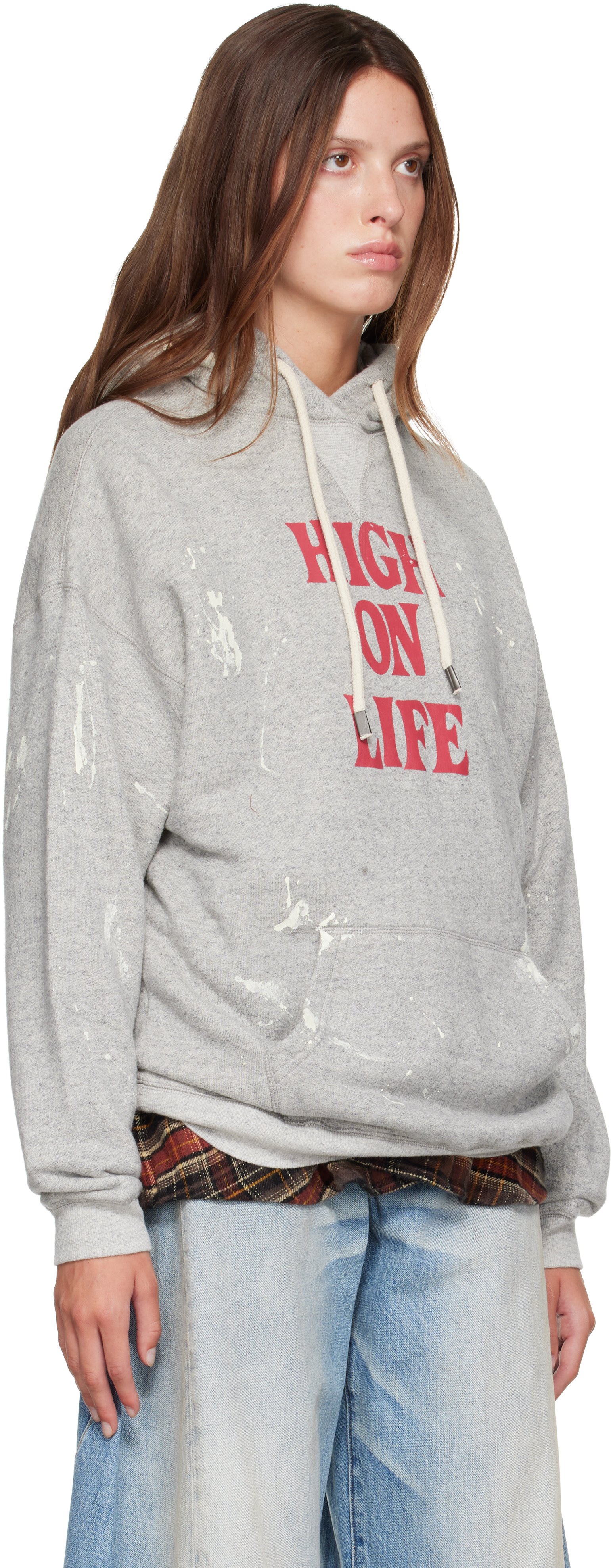 R13 - Pull à capuche surdimensionné 'High On Life' gris