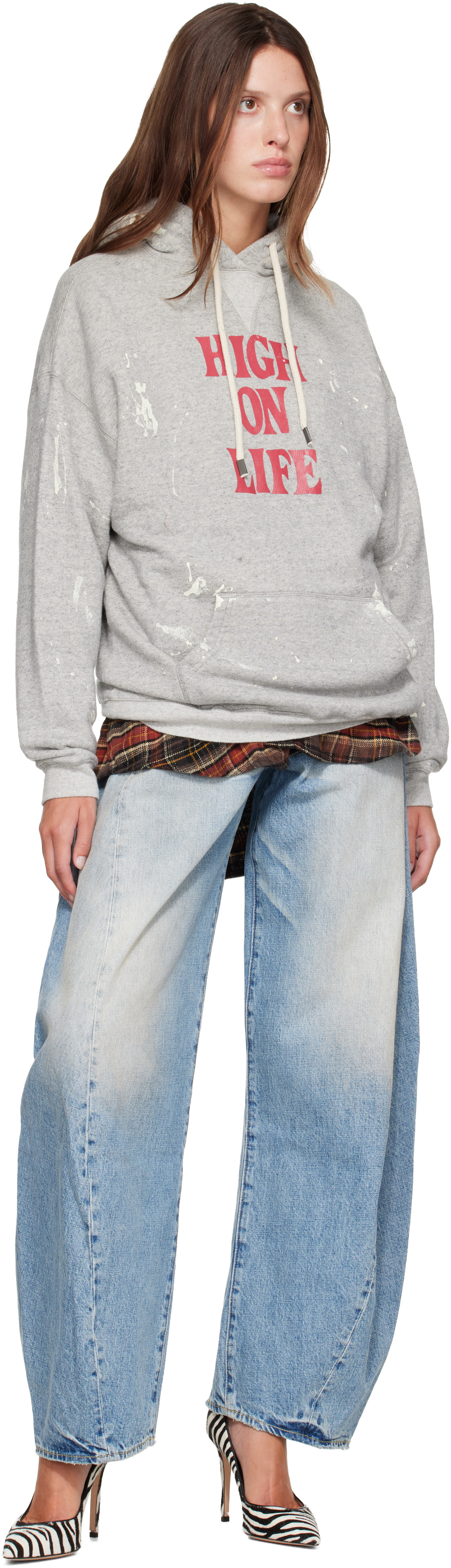 R13 - Pull à capuche surdimensionné 'High On Life' gris