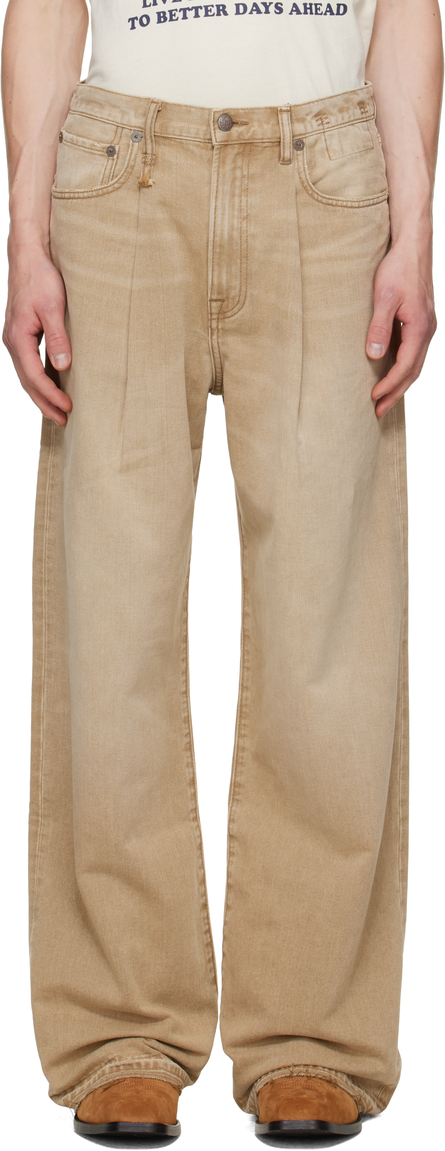 R13 - Jean Damon beige à plis