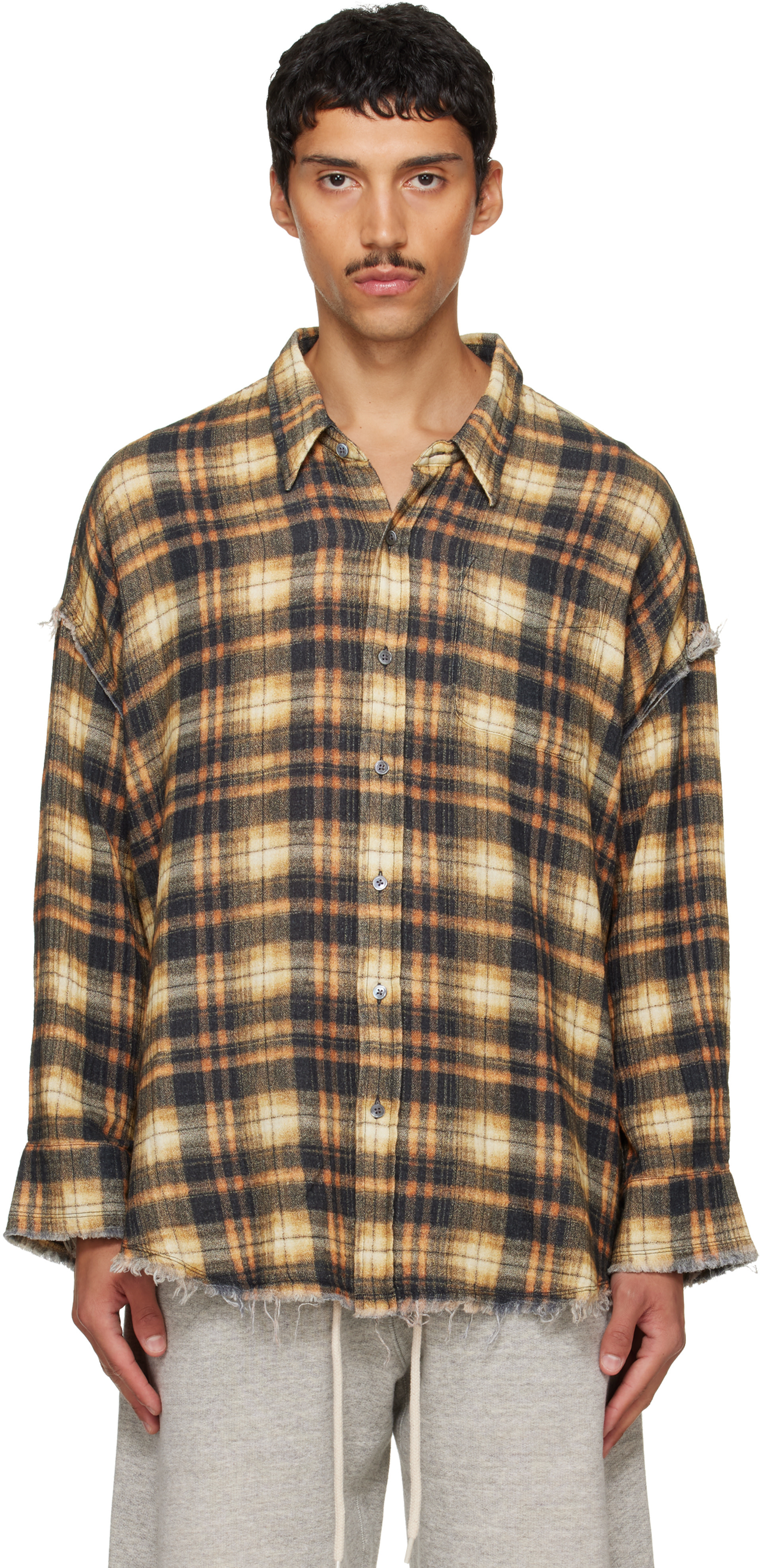 R13: Yellow Shredded Seam Drop Neck Shirt | SSENSE