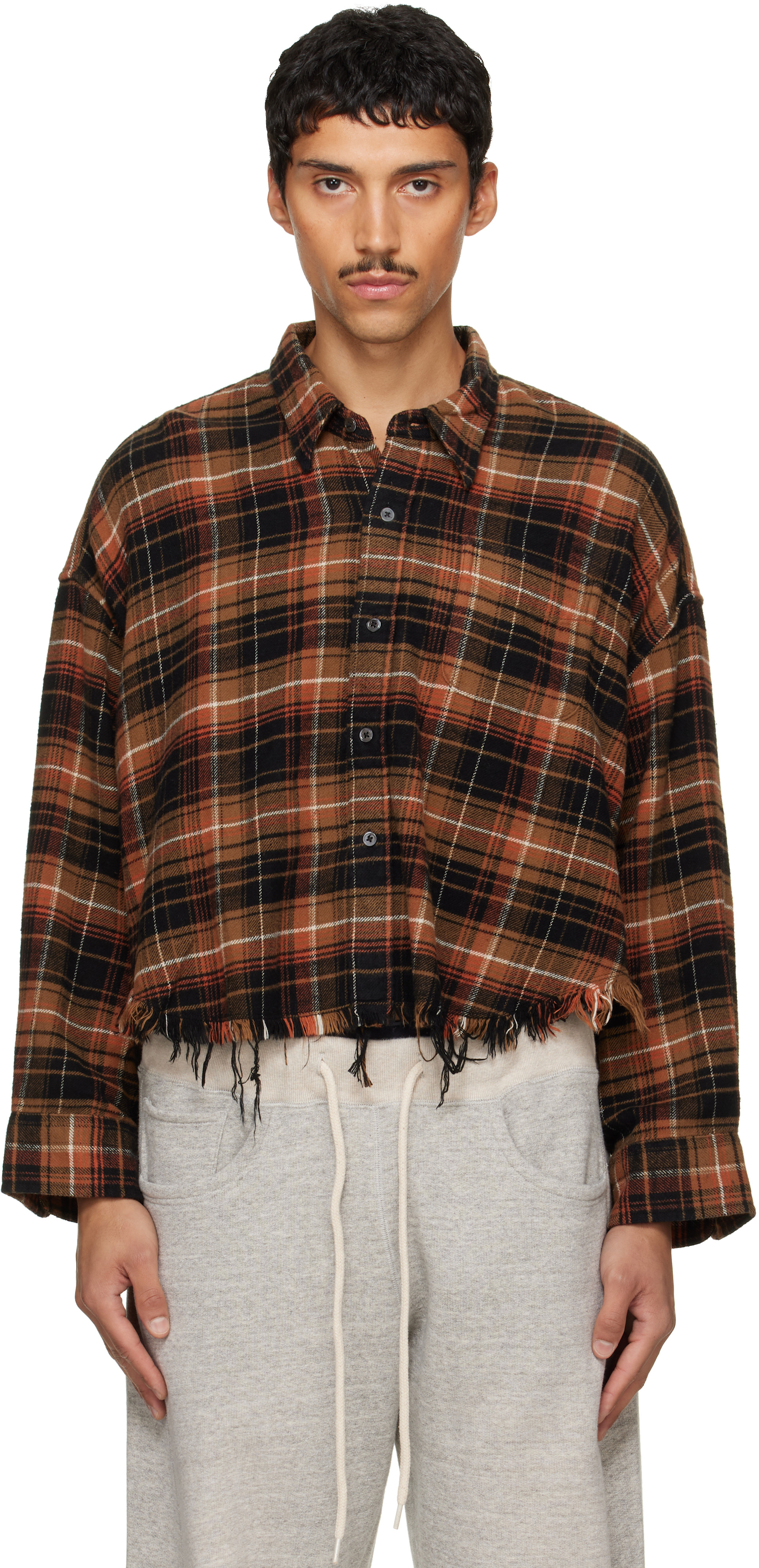 R13: Brown & Black Drop Neck Cropped Shirt | SSENSE Denmark