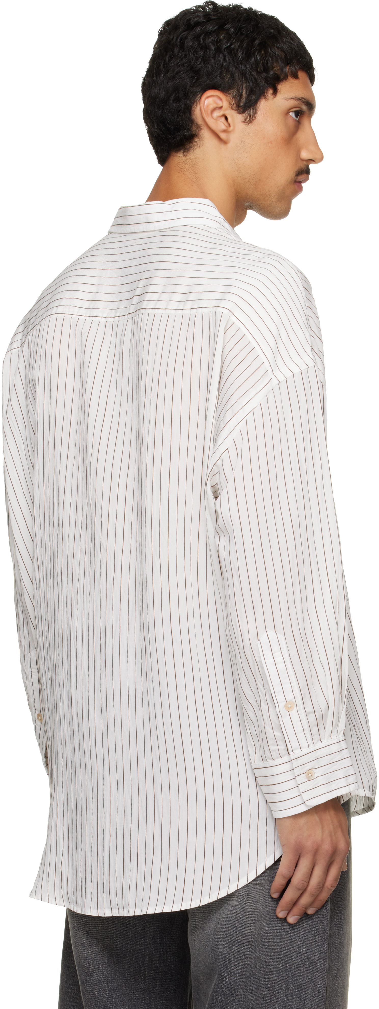 R13 - ホワイト&ブラウン Drop Neck シャツ
